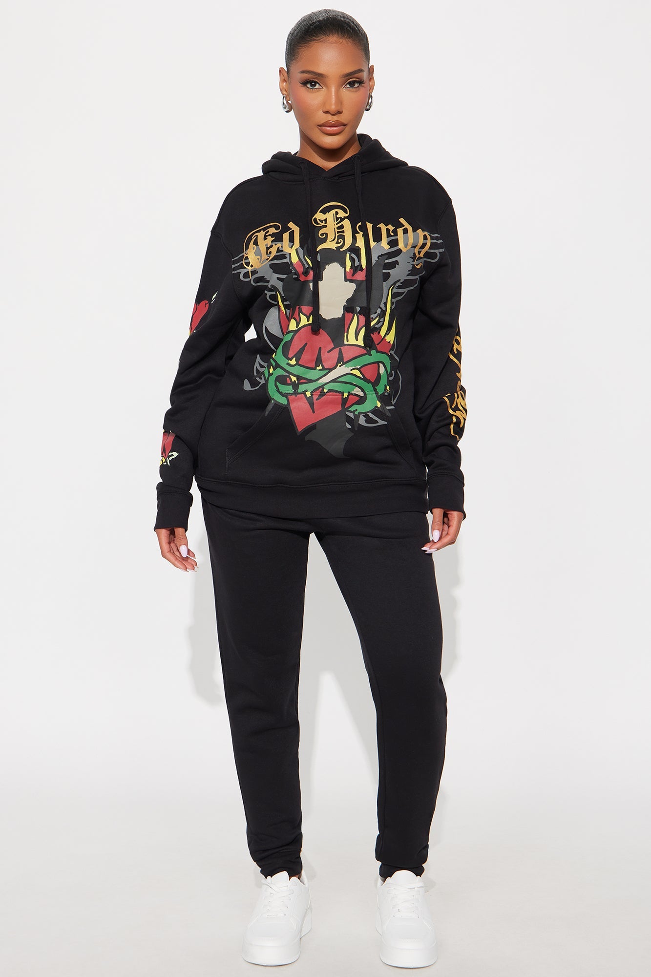 Ed Hardy Sacred Heart Oversized Hoodie - Black