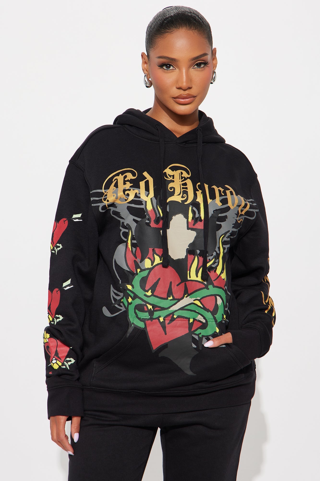 Ed Hardy Sacred Heart Oversized Hoodie - Black