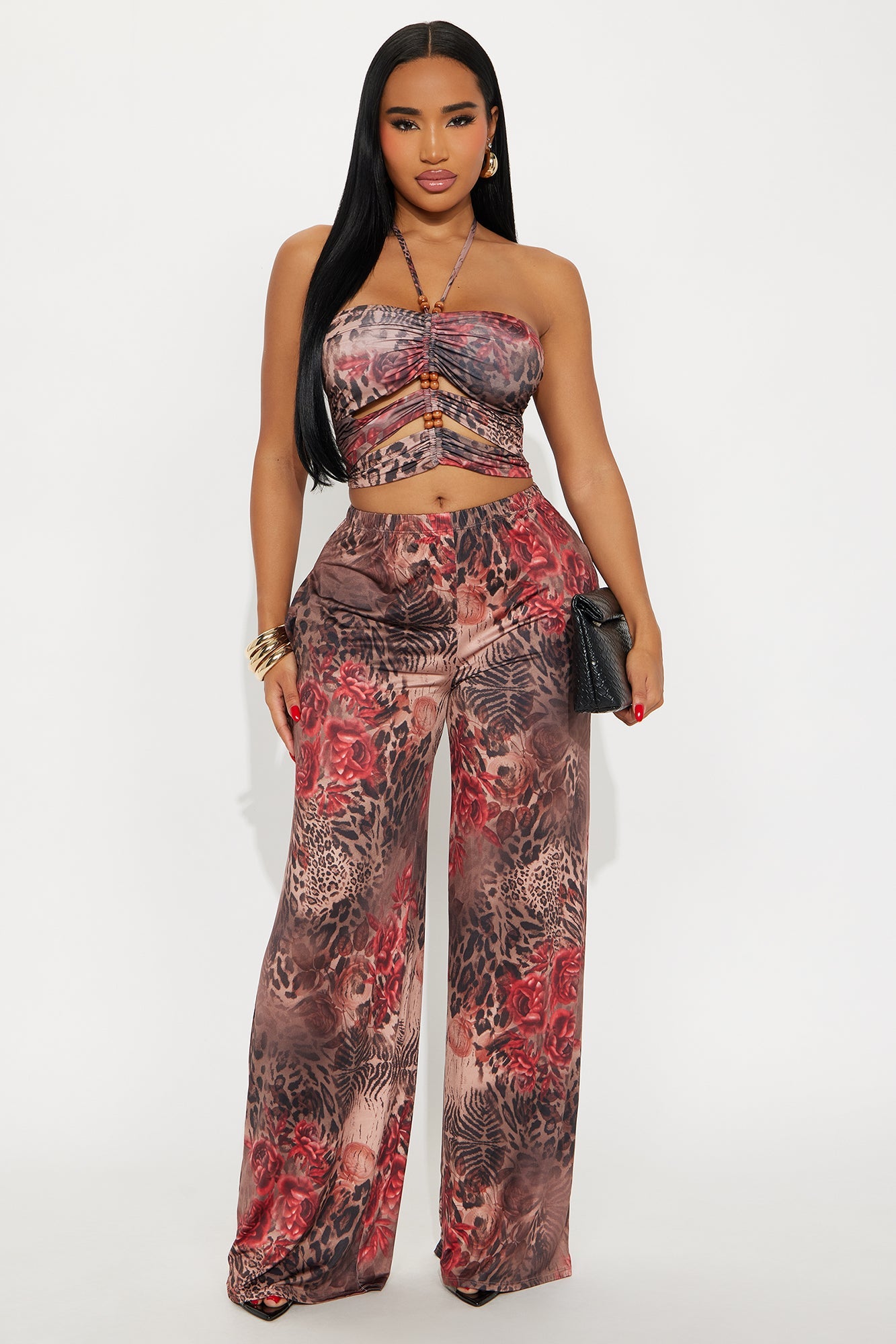 Wild Love Halter Pant Set - Brown Combo