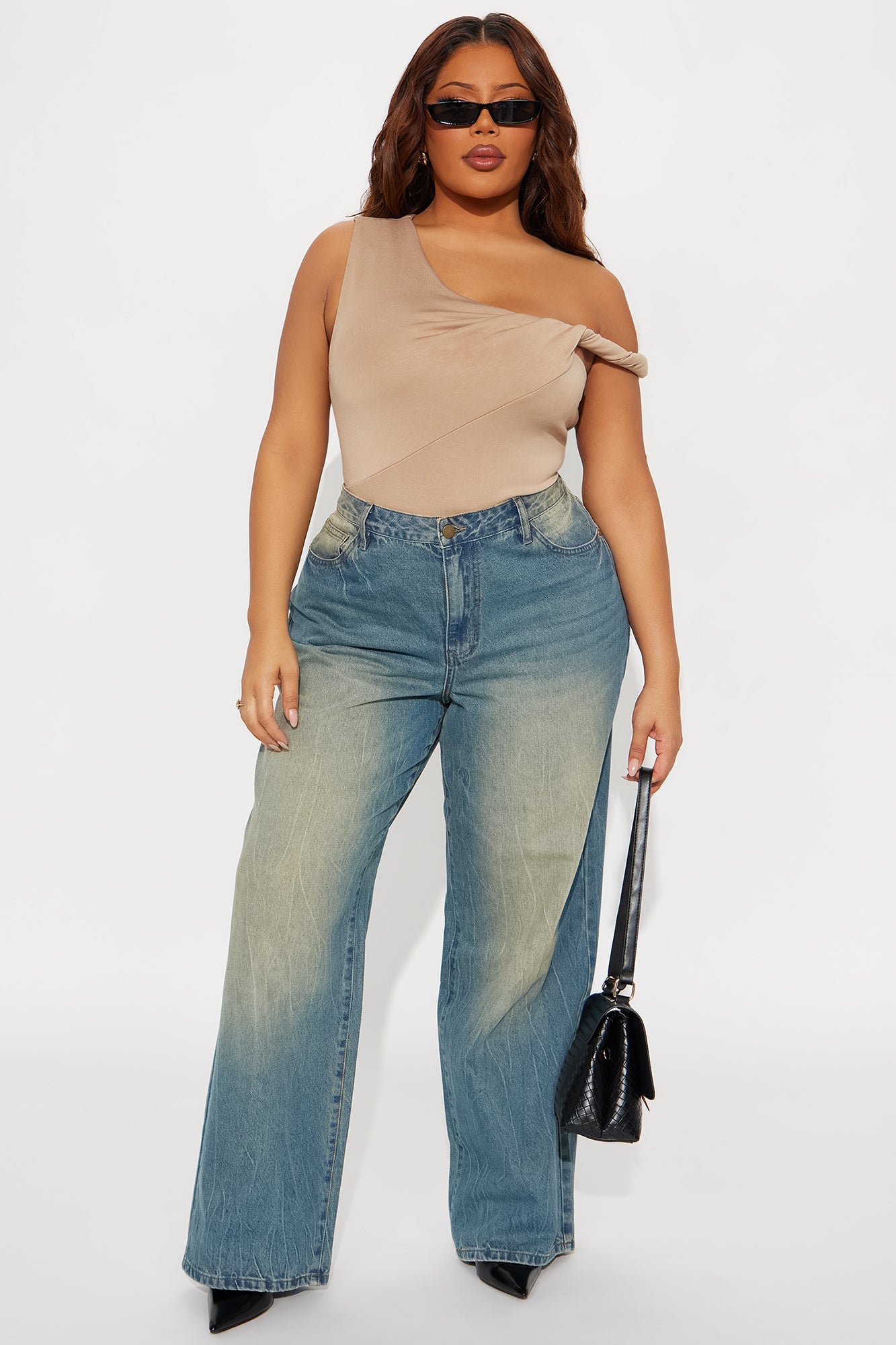 Midnight Views Twist Off Shoulder Bodysuit - Taupe