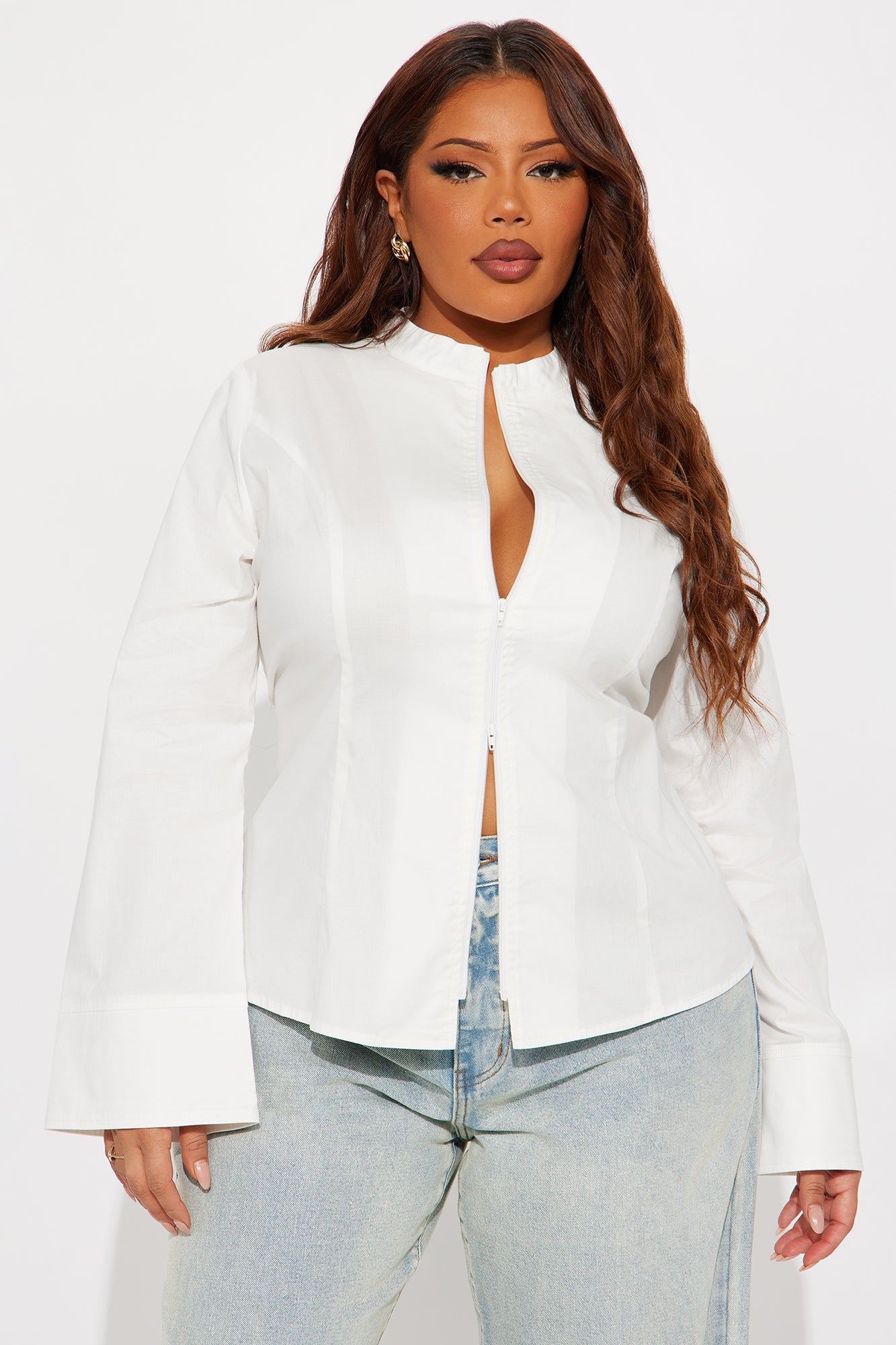 Kara Poplin Zip Up Shirt - White