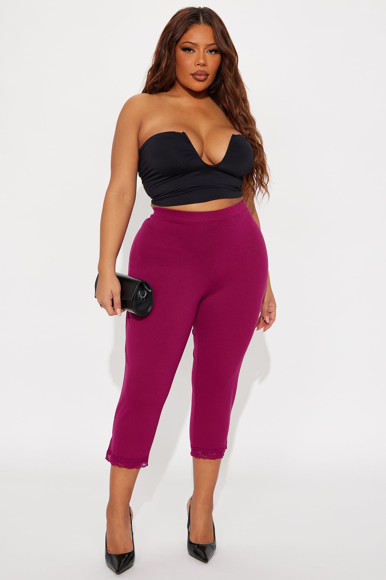 Swept Away Lace Trim Capri Legging - Raspberry