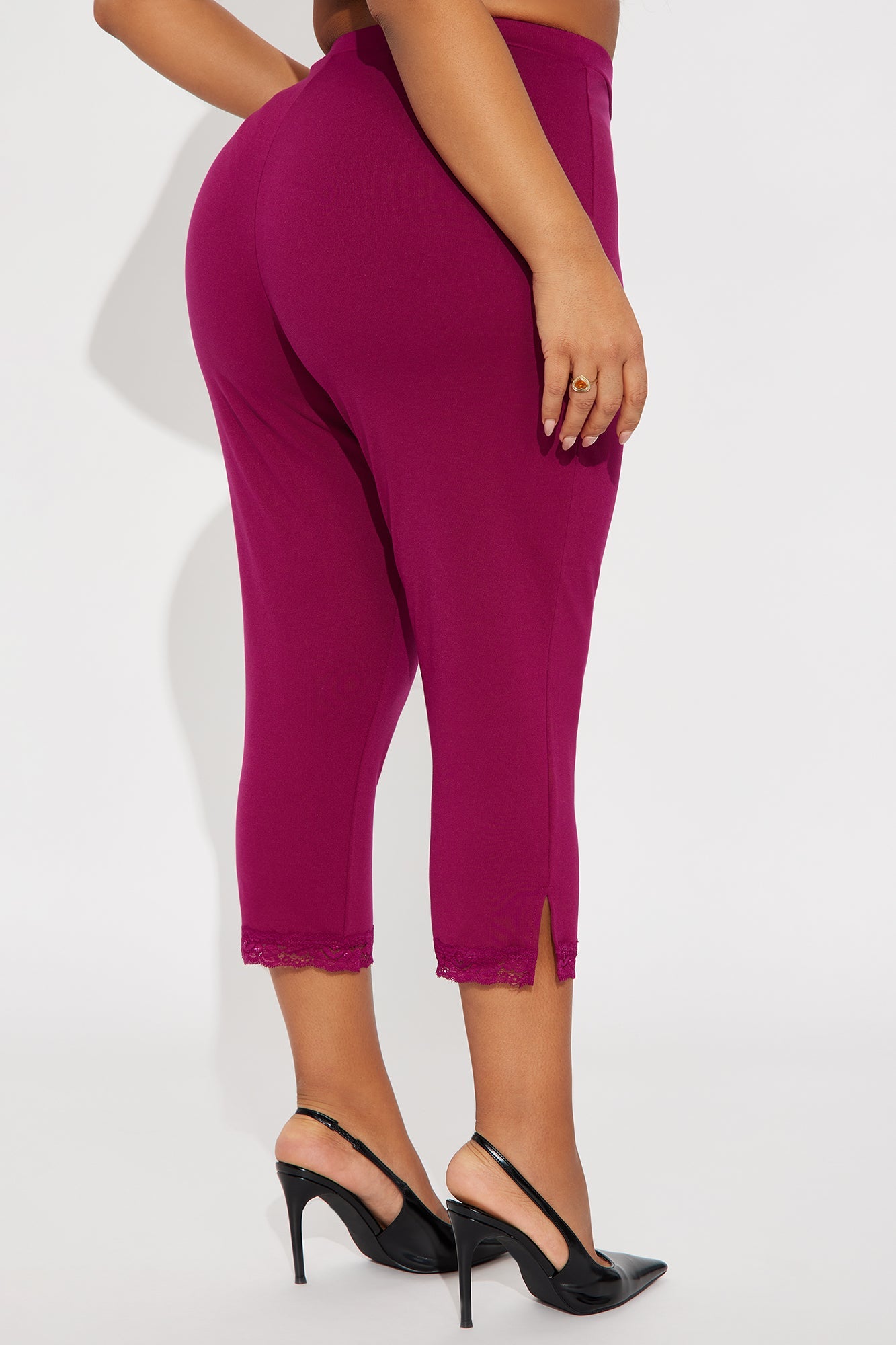 Swept Away Lace Trim Capri Legging - Raspberry