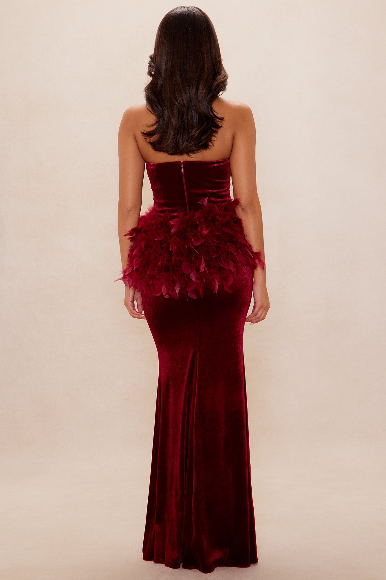 Have A Ball Feather Velvet Gown - Burgundy