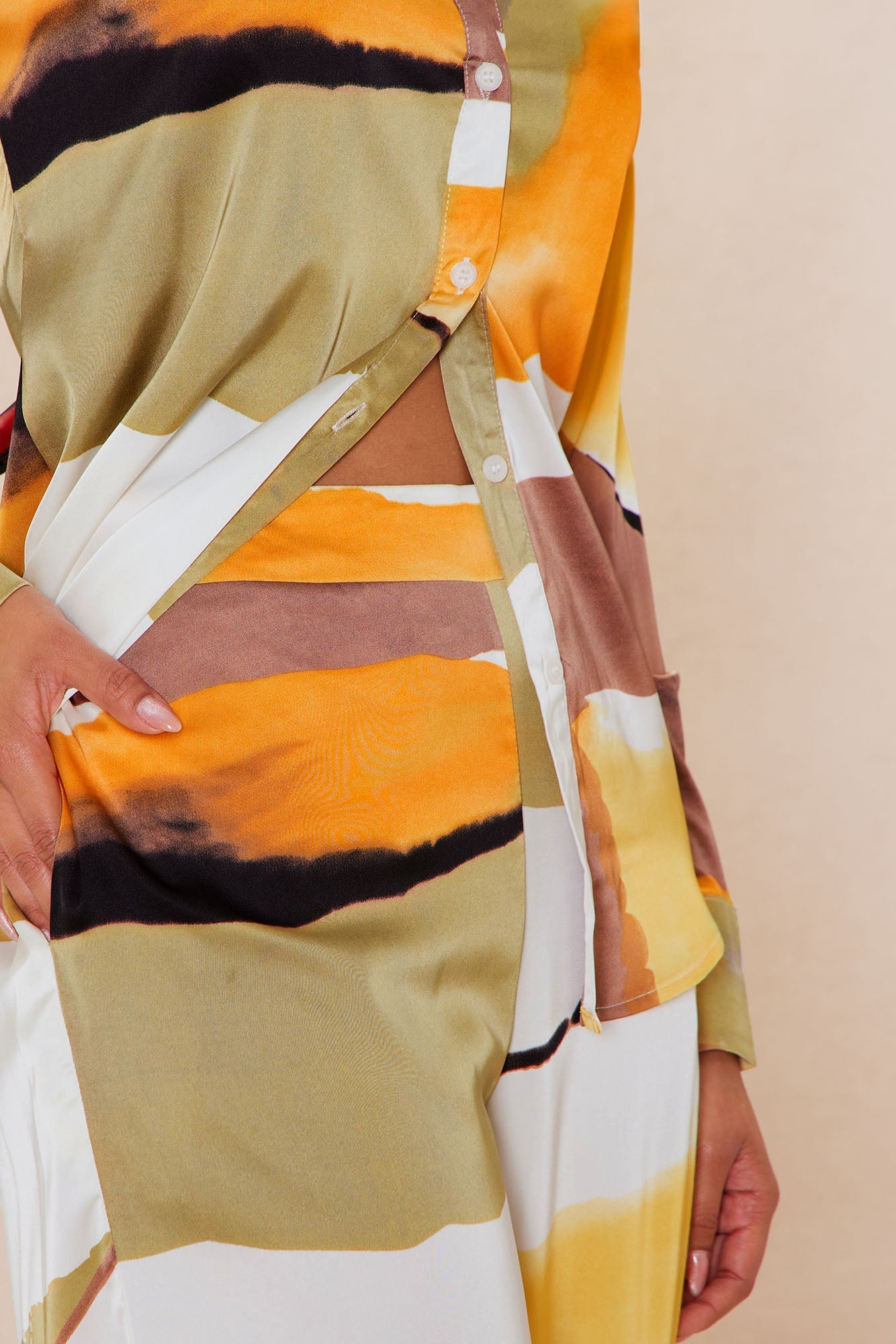 Rena Satin Pant Set - Yellow/combo