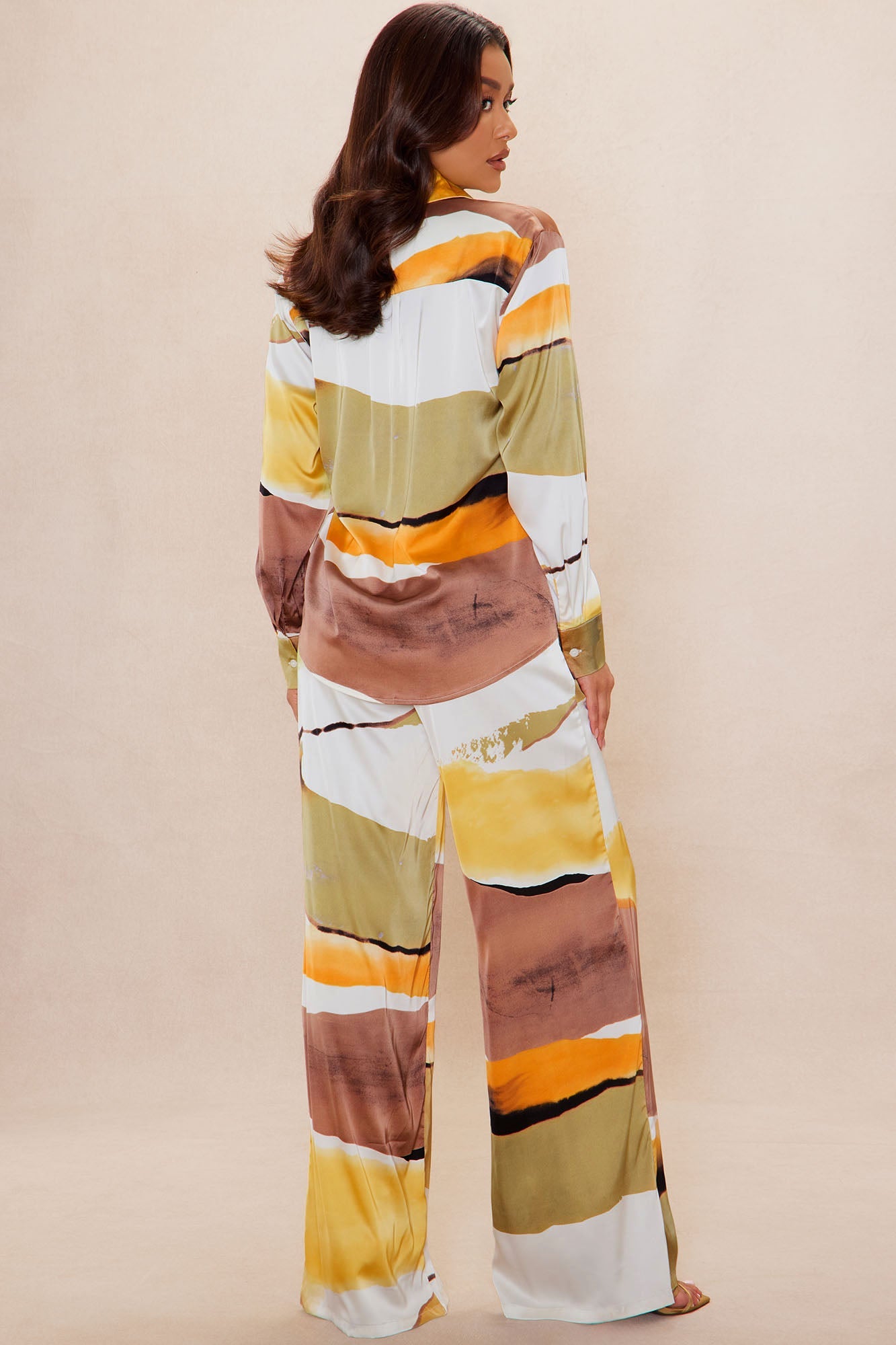 Rena Satin Pant Set - Yellow/combo