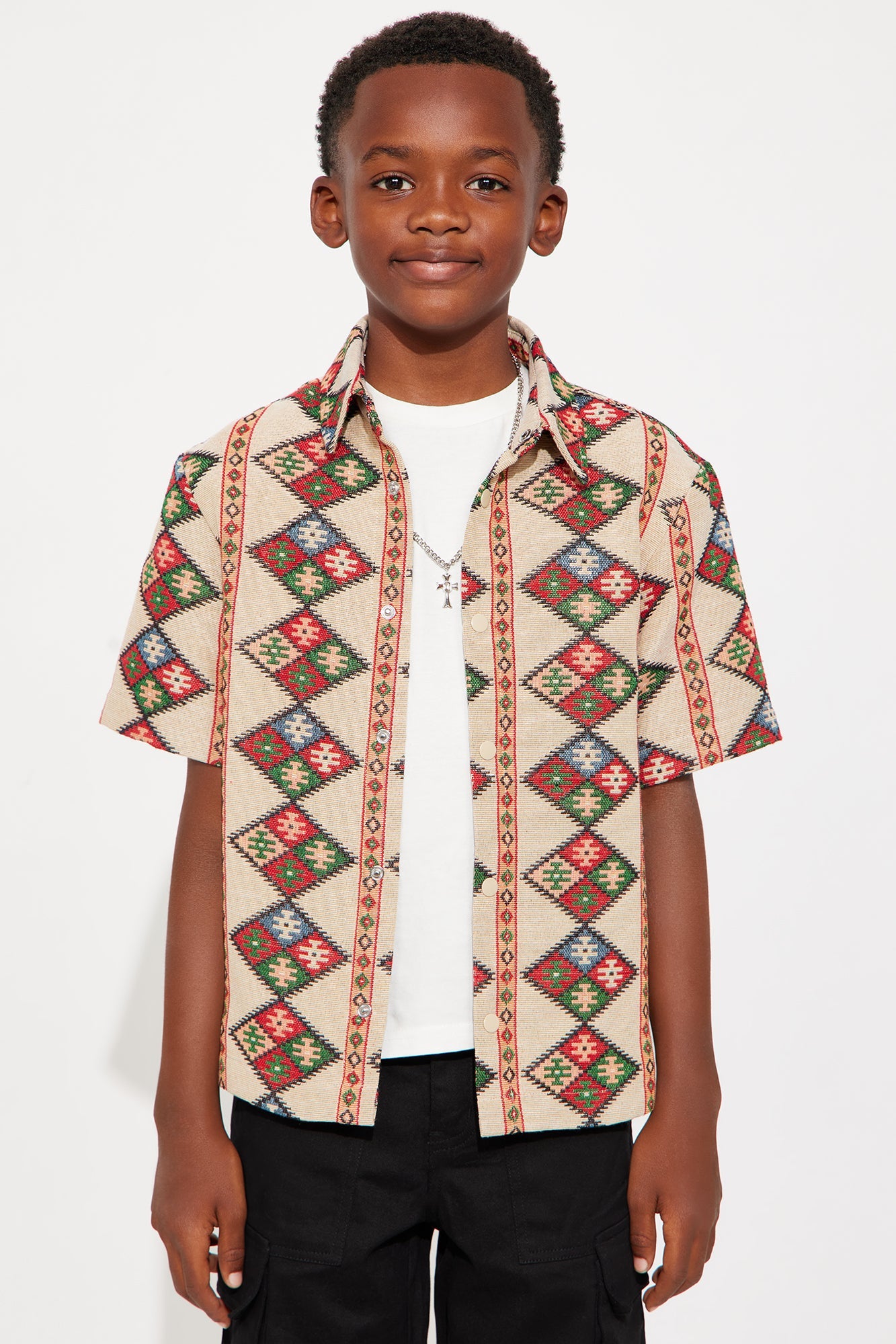 Mini Tribal Tapestry Button Up Shirt - Multi Color
