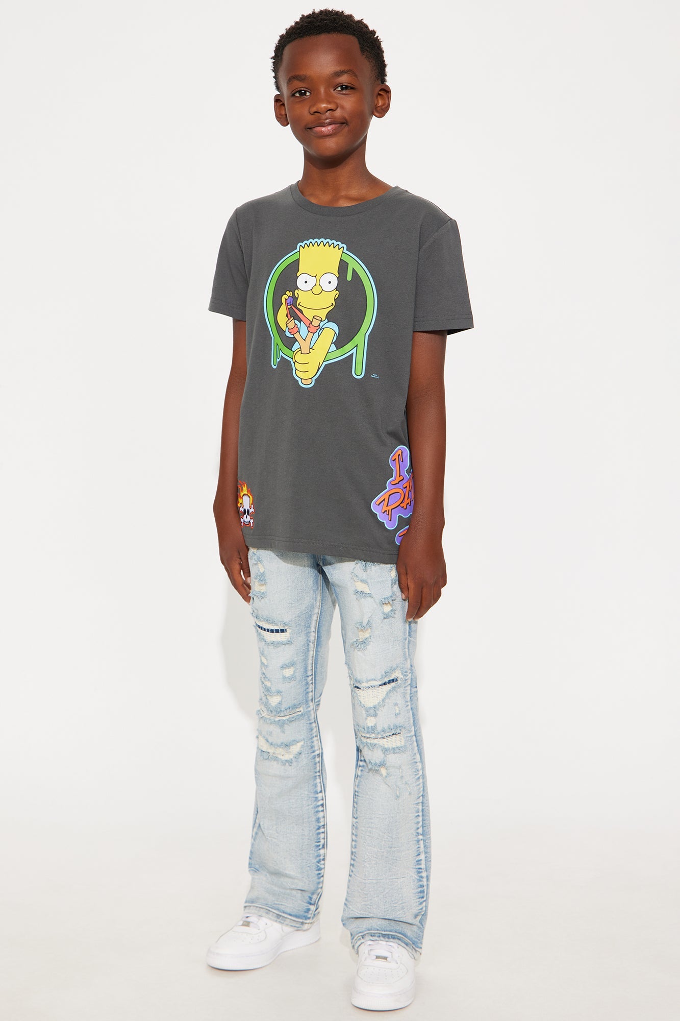 Mini Bart Simpson Aye Carumba Front/Back Short Sleeve Tee - Charcoal