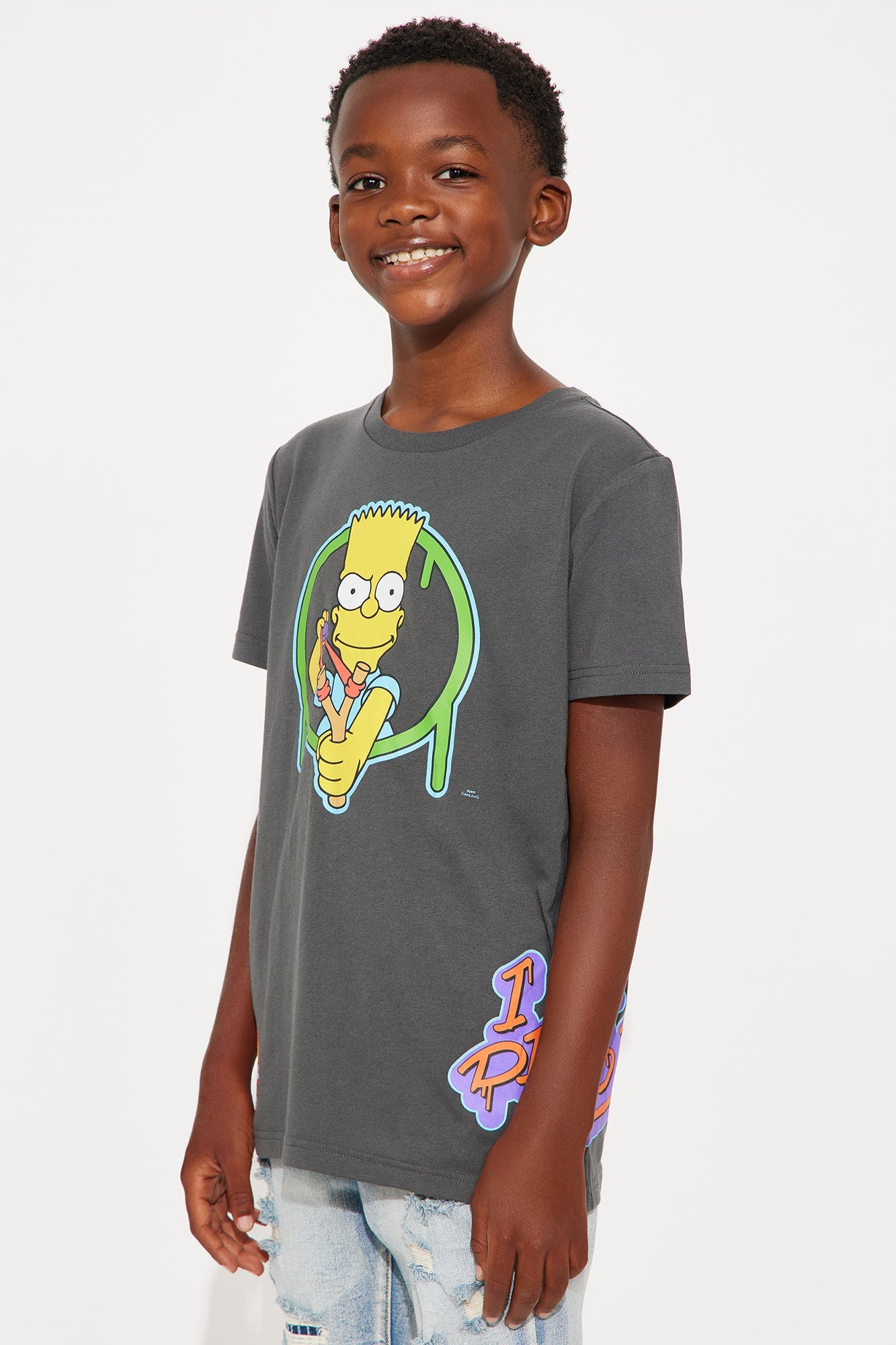 Mini Bart Simpson Aye Carumba Front/Back Short Sleeve Tee - Charcoal