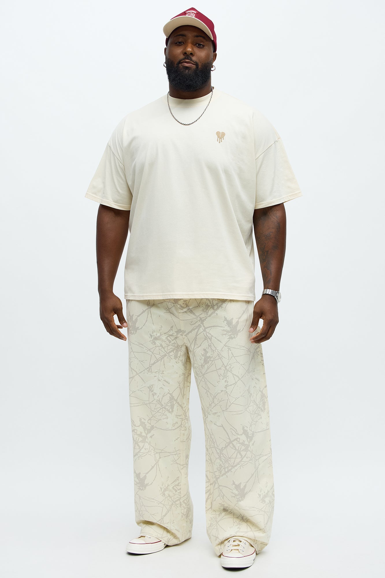 Oversized Mini Embroidery Heavy Weight Boxy tee - Cream