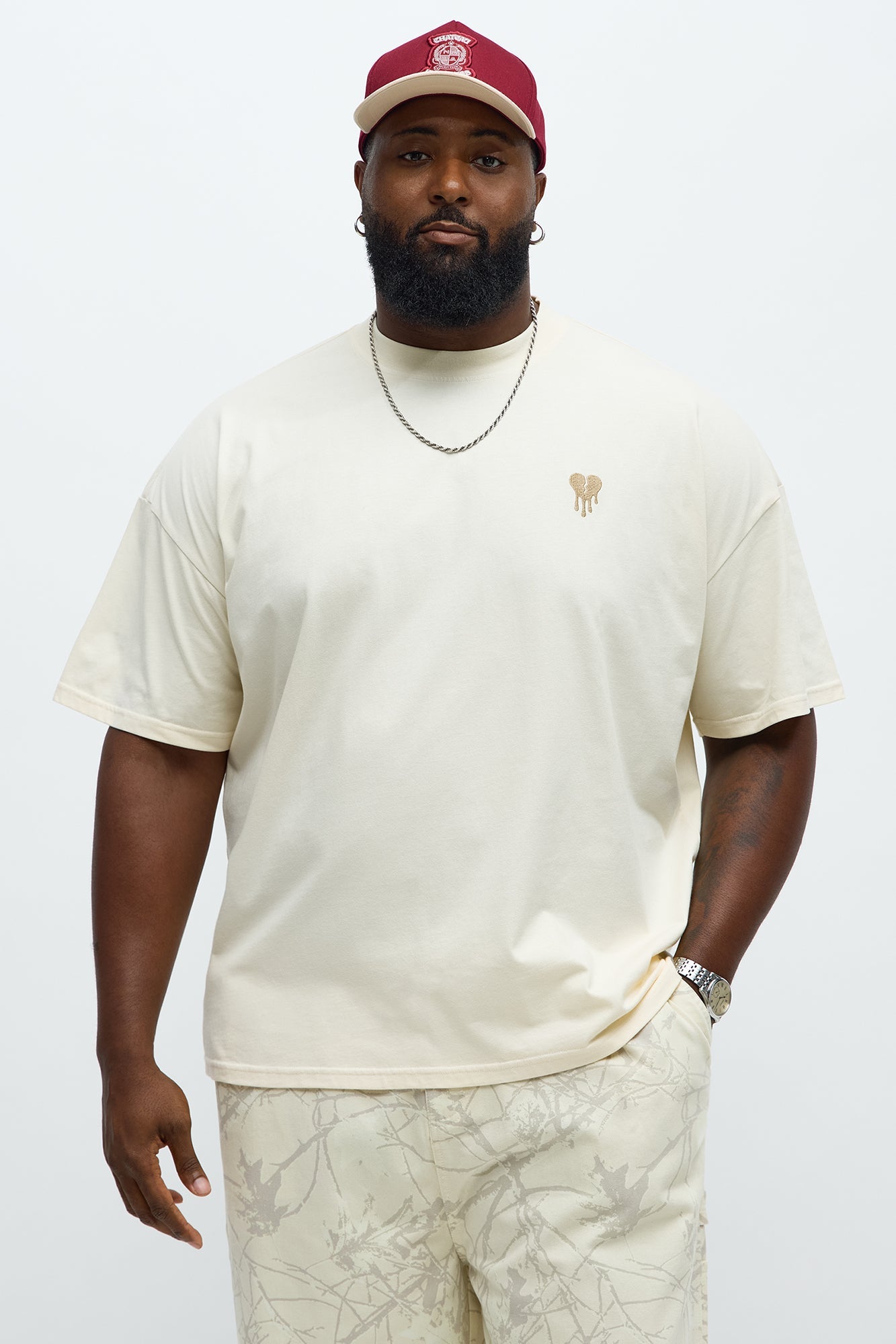 Oversized Mini Embroidery Heavy Weight Boxy tee - Cream