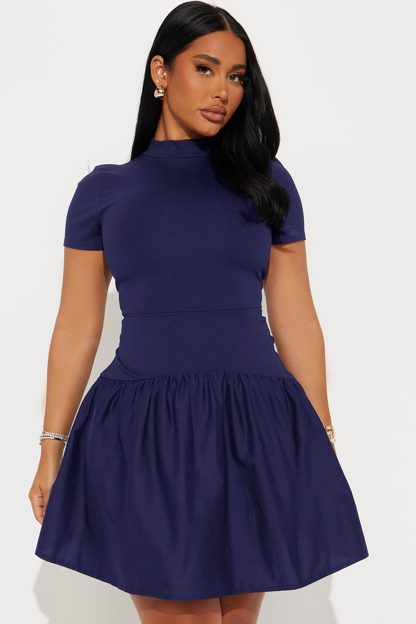 Kennedy Short Sleeve Drop Waist Mini Dress - Navy