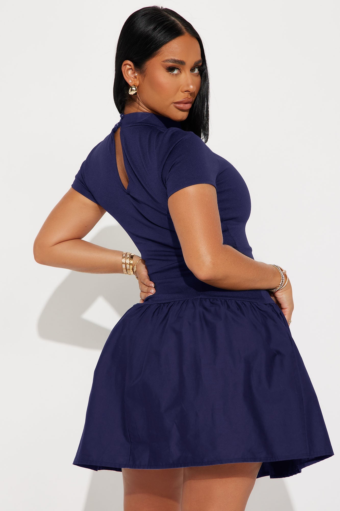 Kennedy Short Sleeve Drop Waist Mini Dress - Navy