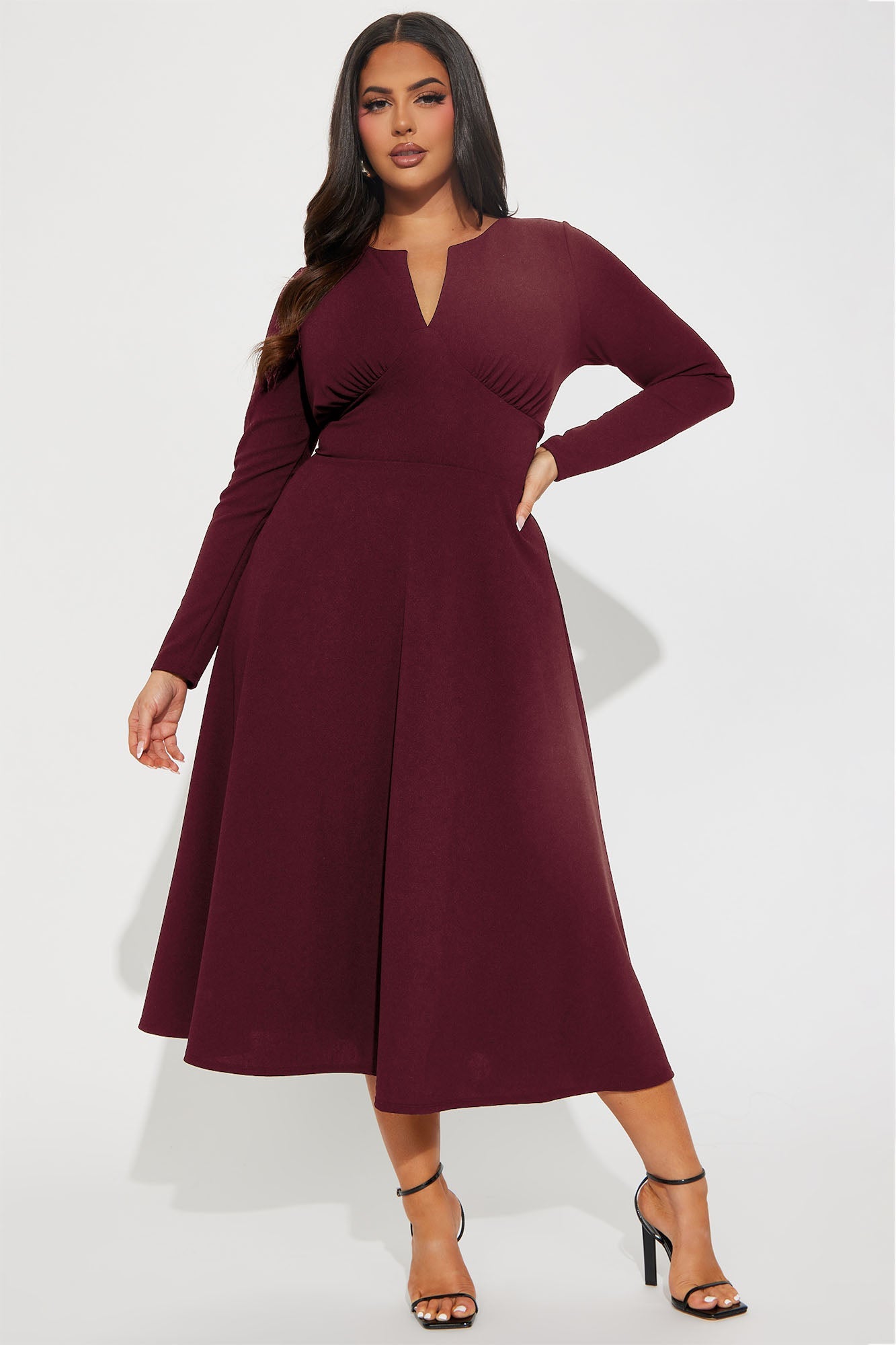 Charolette Long Sleeve Midi Dress - Wine