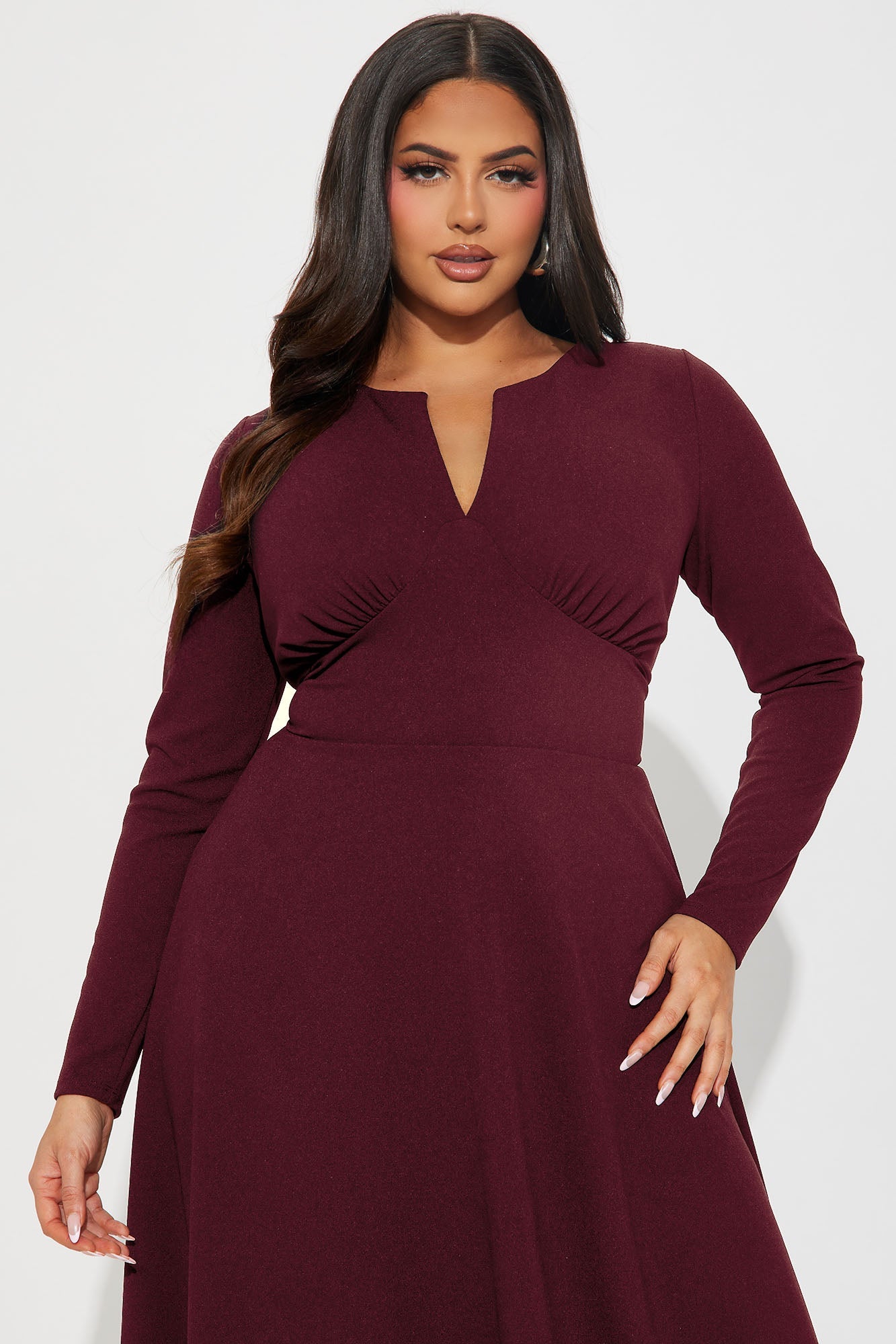 Charolette Long Sleeve Midi Dress - Wine