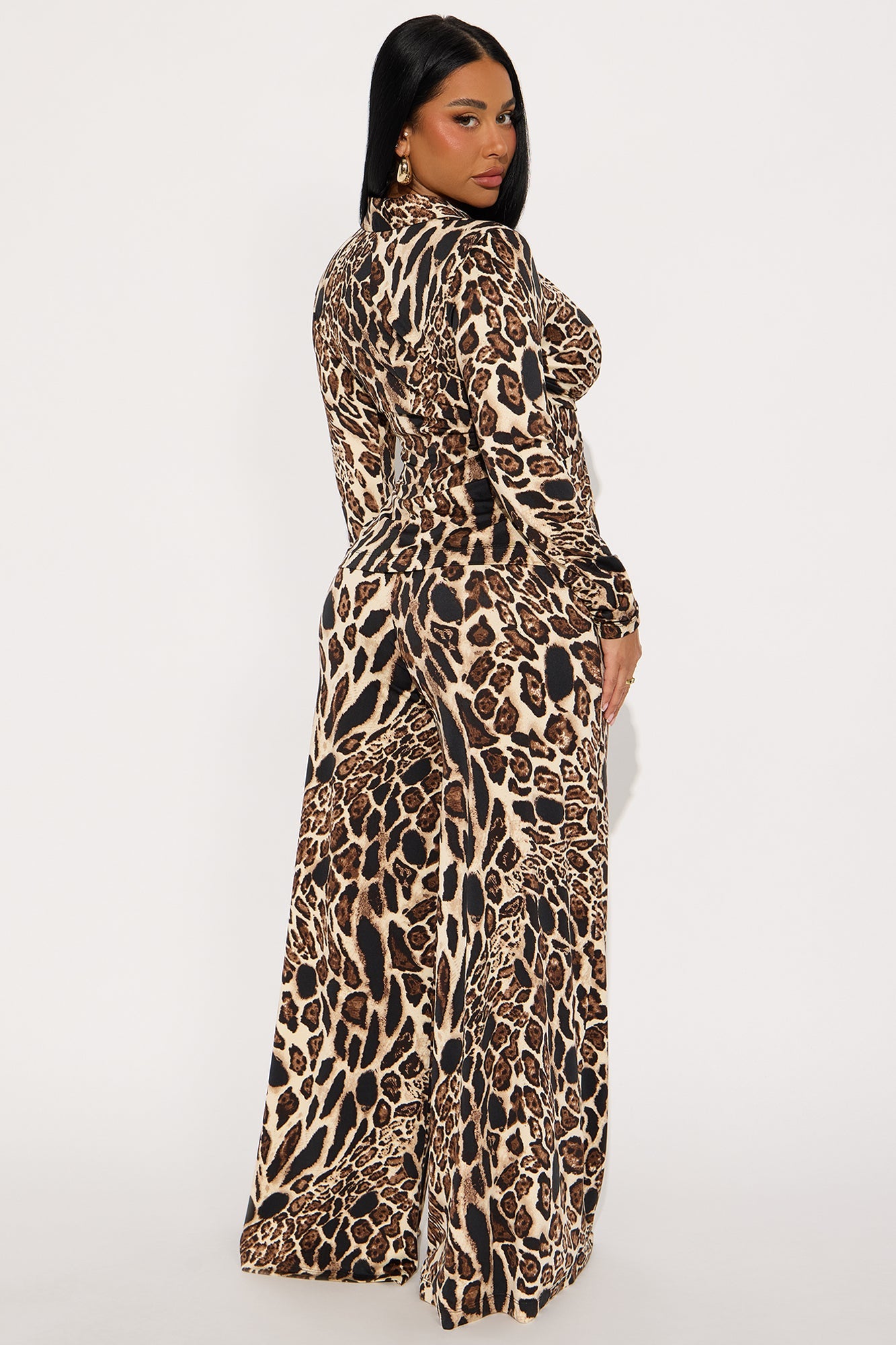 Debbie Leopard Print Pant Set - Brown Combo