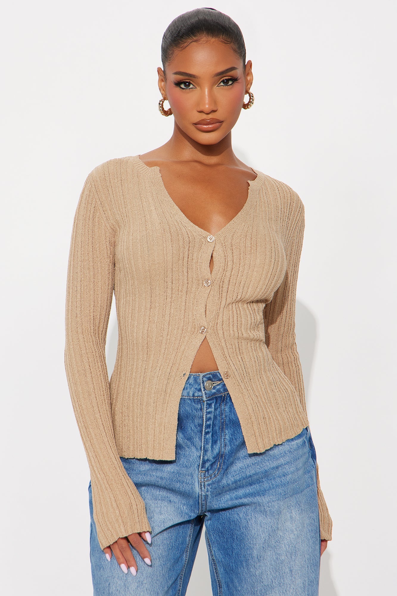 One More Chance Plisse Cardigan - Taupe