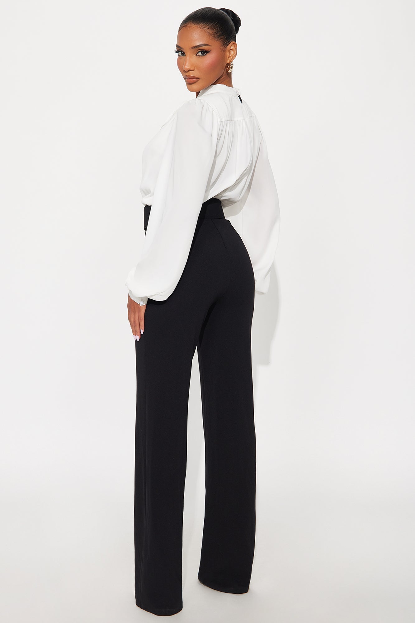 In Command Belted Wide Leg Jumpsuit - Black/White