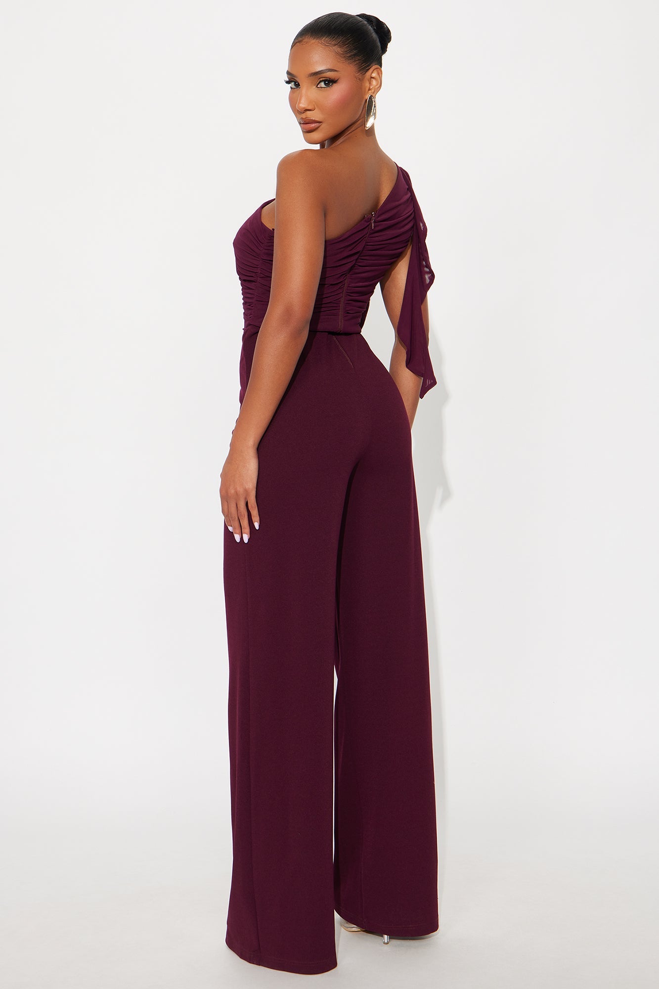 Lorelei One Shoulder Wide Leg Jumpsuit - Burgundy