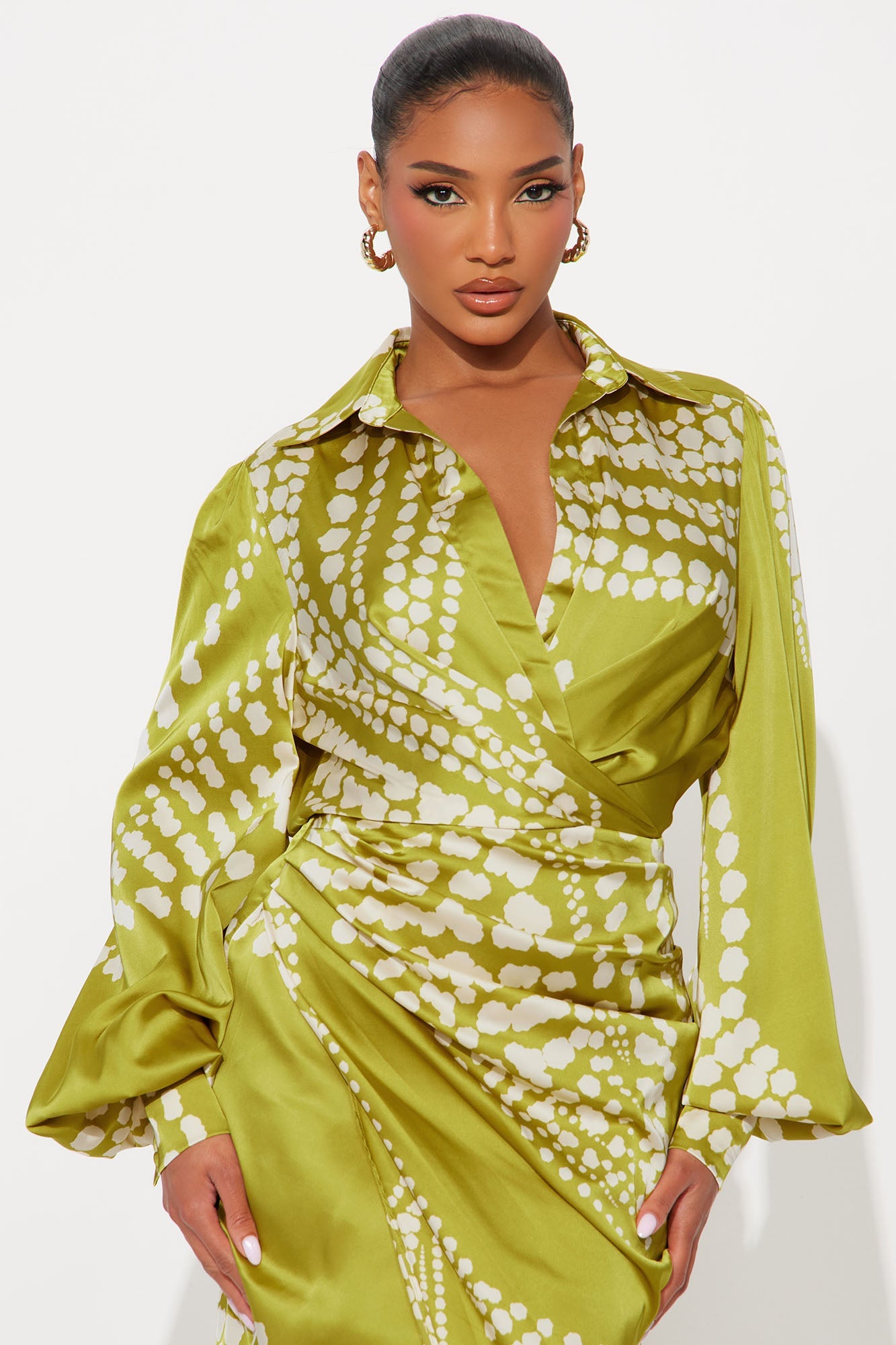 Glamour Days Satin Midi Dress - Green/combo