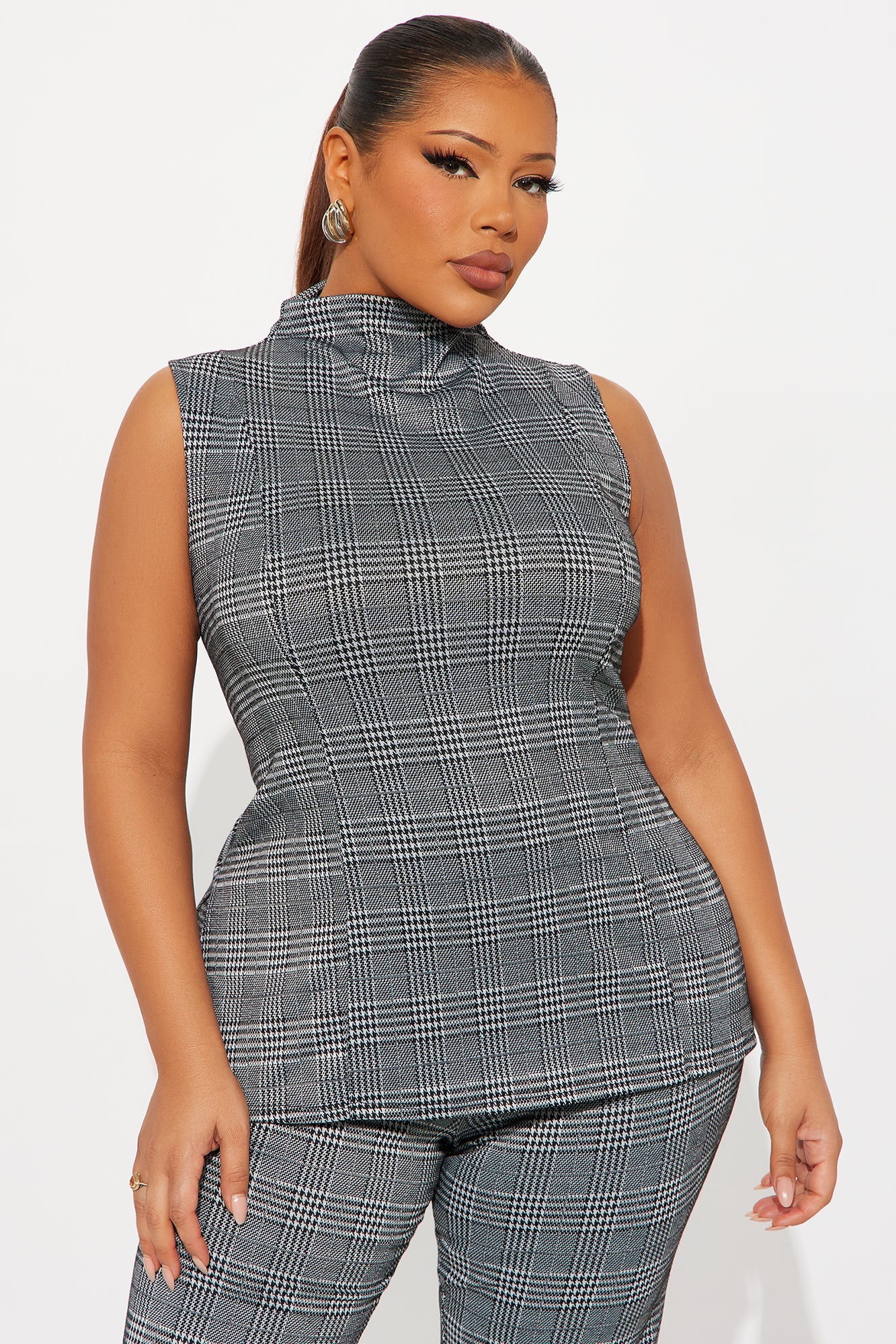 London Plaid Flare Pant Set - Black/combo