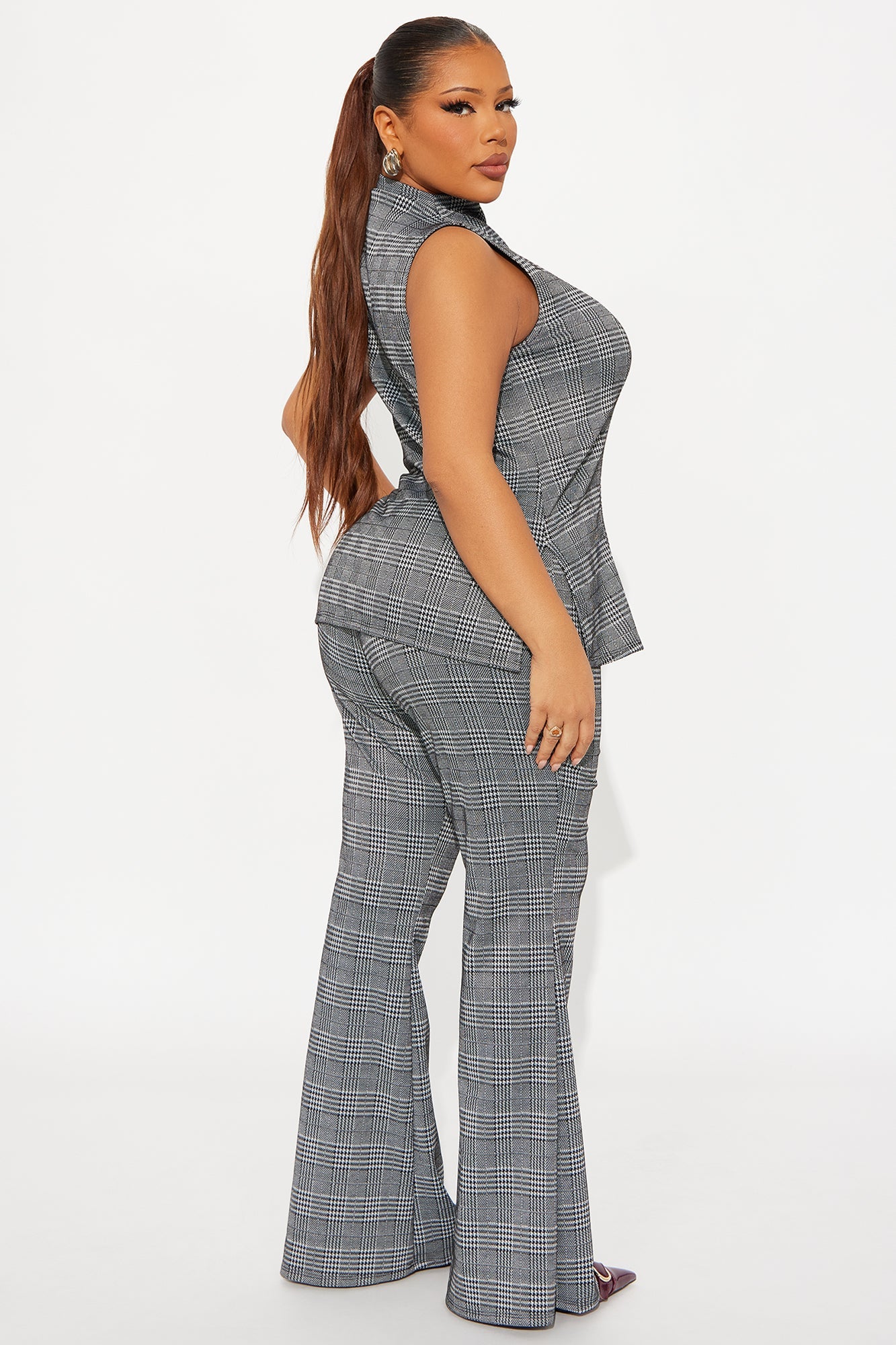 London Plaid Flare Pant Set - Black/combo