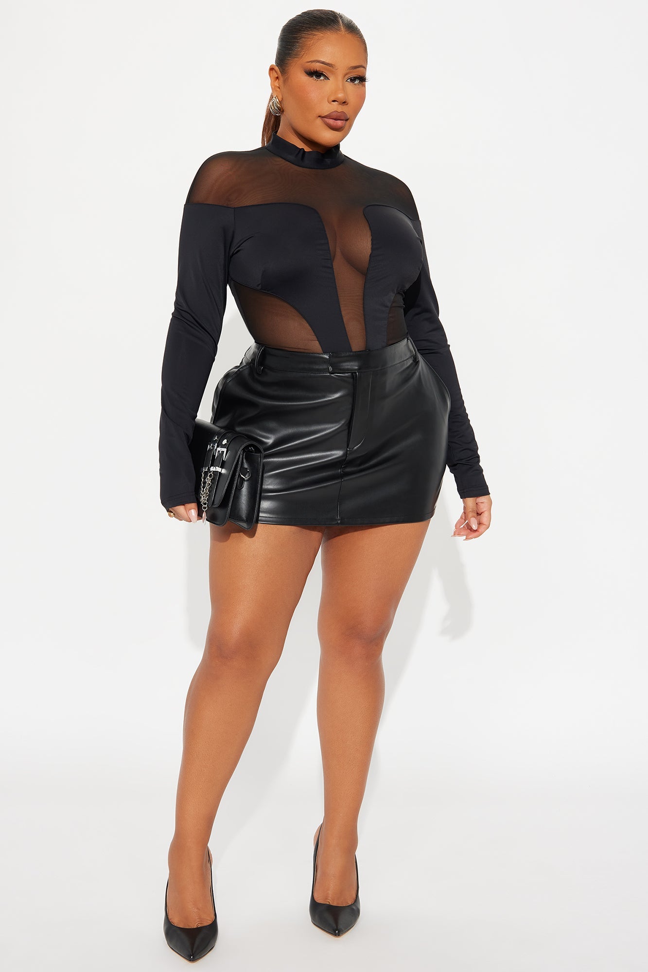 Zuri Mesh Cut Out Long Sleeve Bodysuit - Black