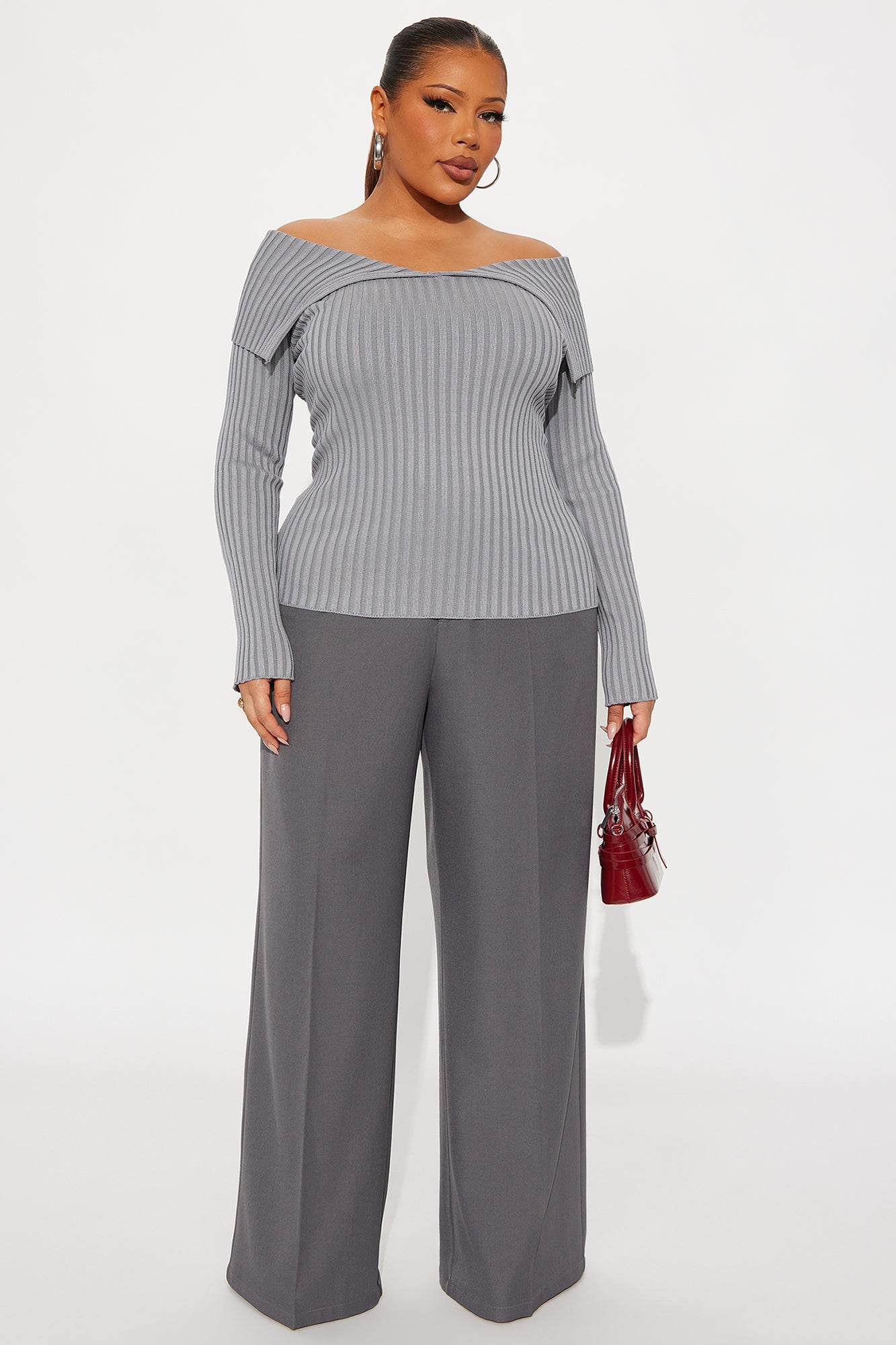 Beatrice Hardware Wide Leg Trouser Pant 33″ - Charcoal