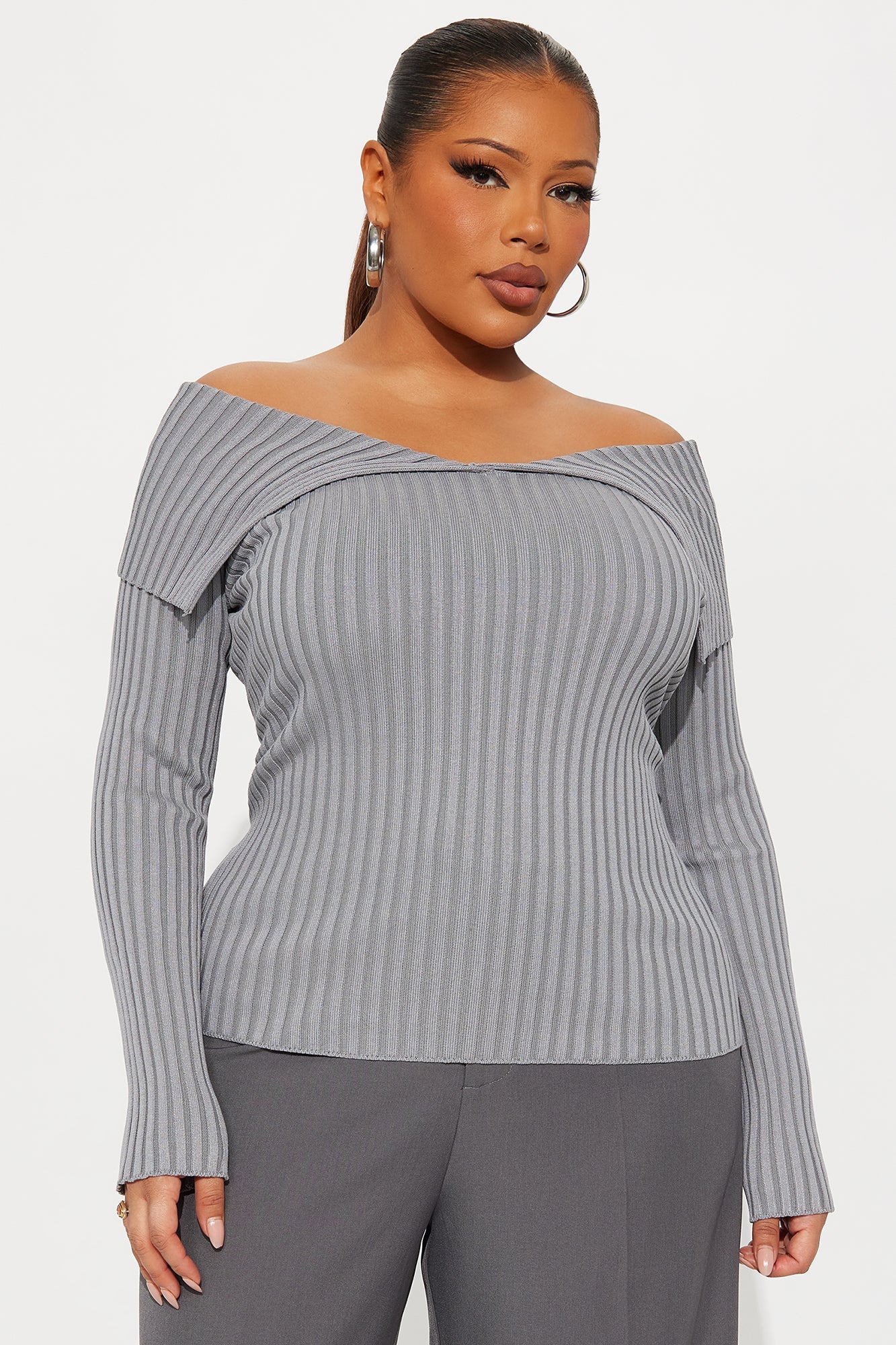 Give Me Attention Washed Sweater Top - Grey