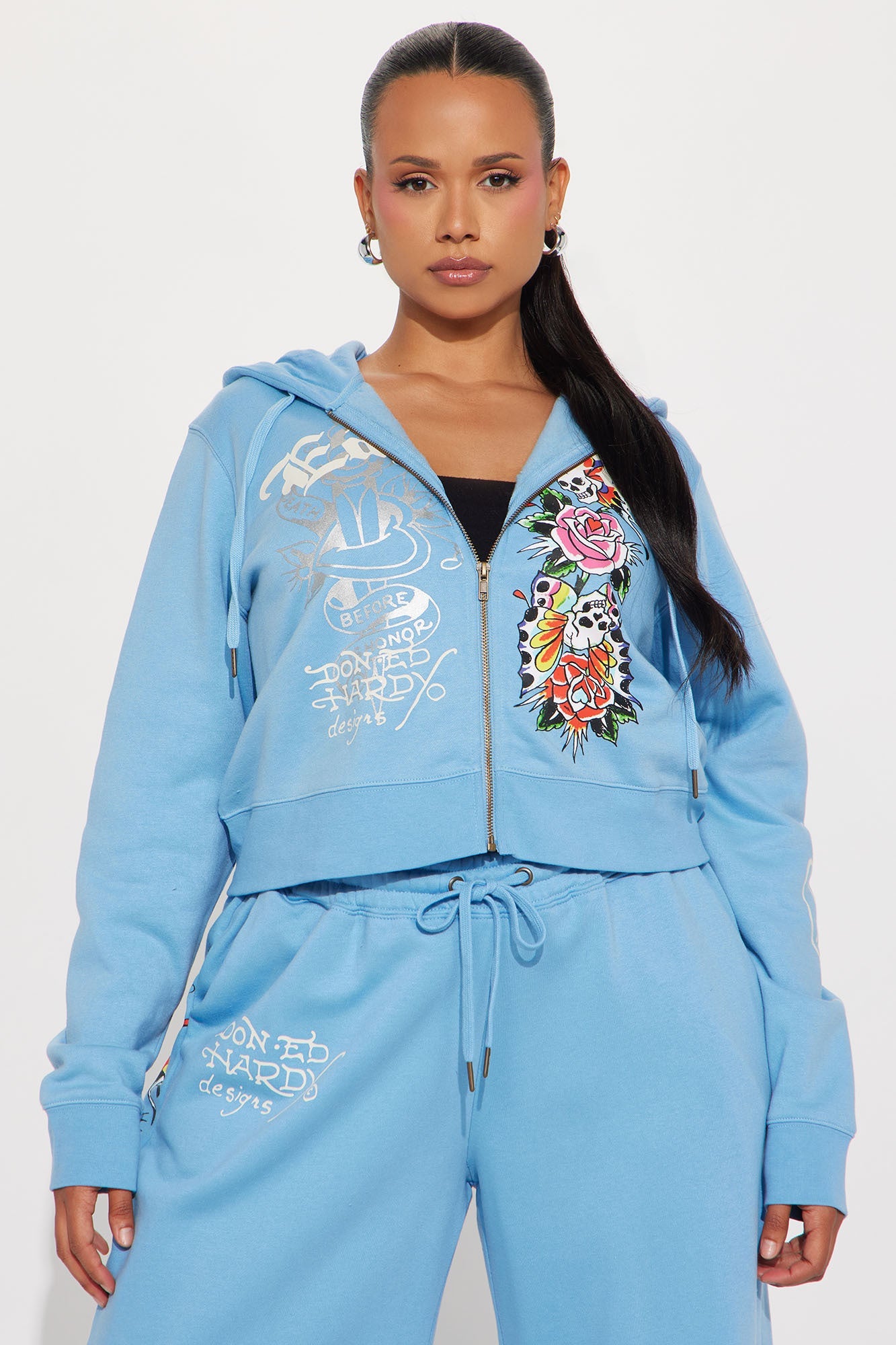 Ed Hardy Skull Haven Zip Up Hoodie - Light Blue