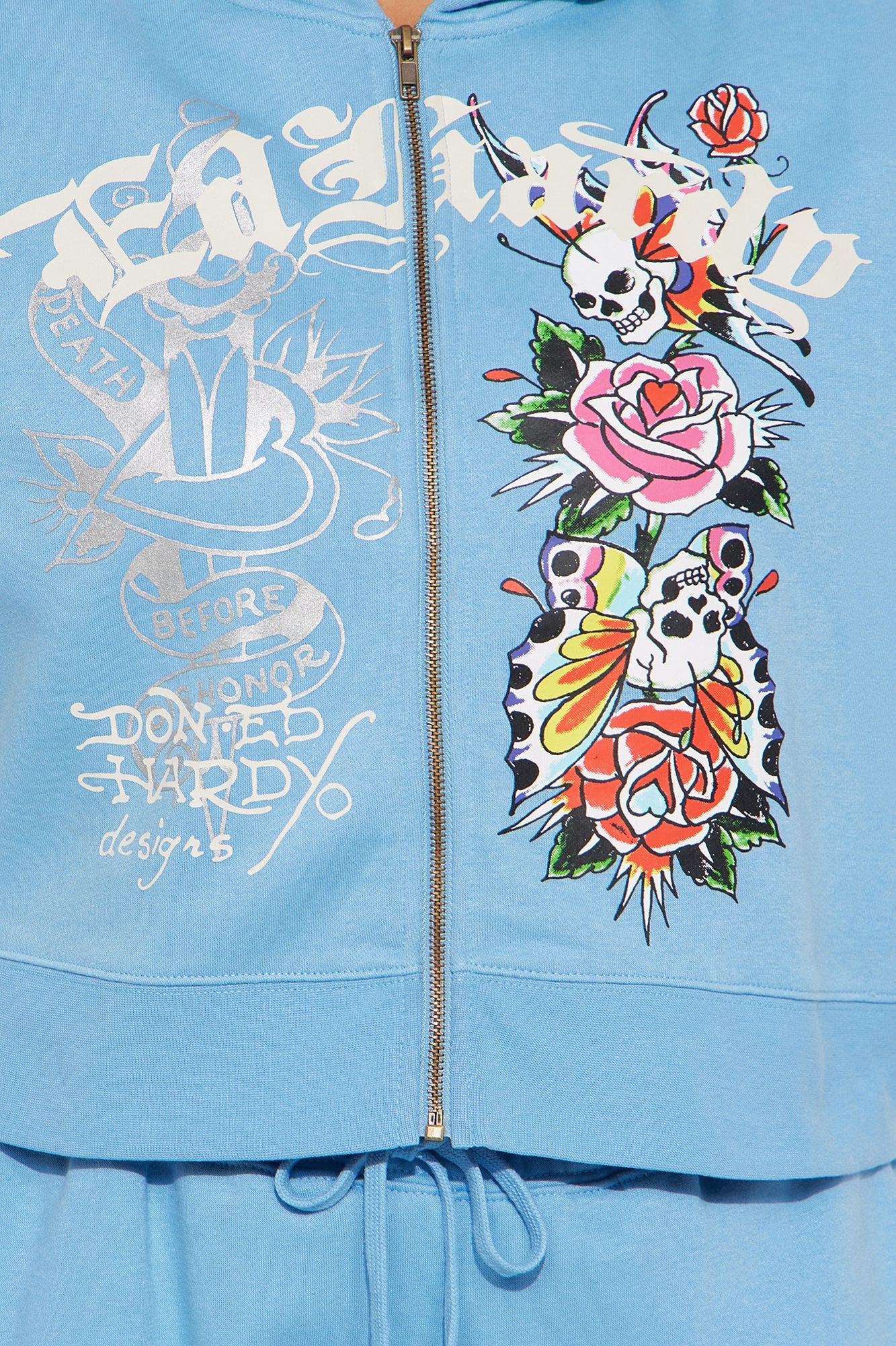Ed Hardy Skull Haven Zip Up Hoodie - Light Blue