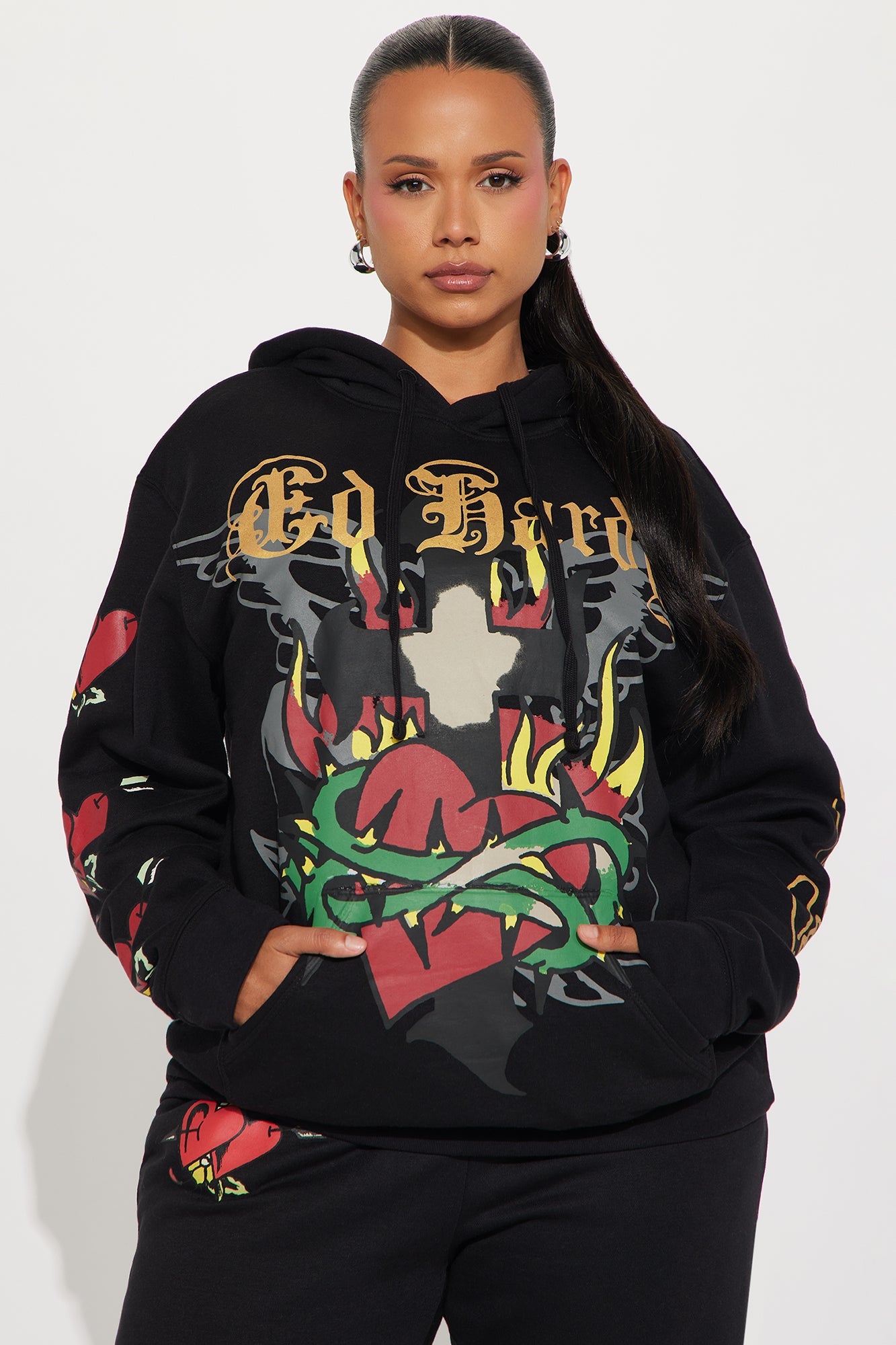Ed Hardy Sacred Heart Oversized Hoodie - Black