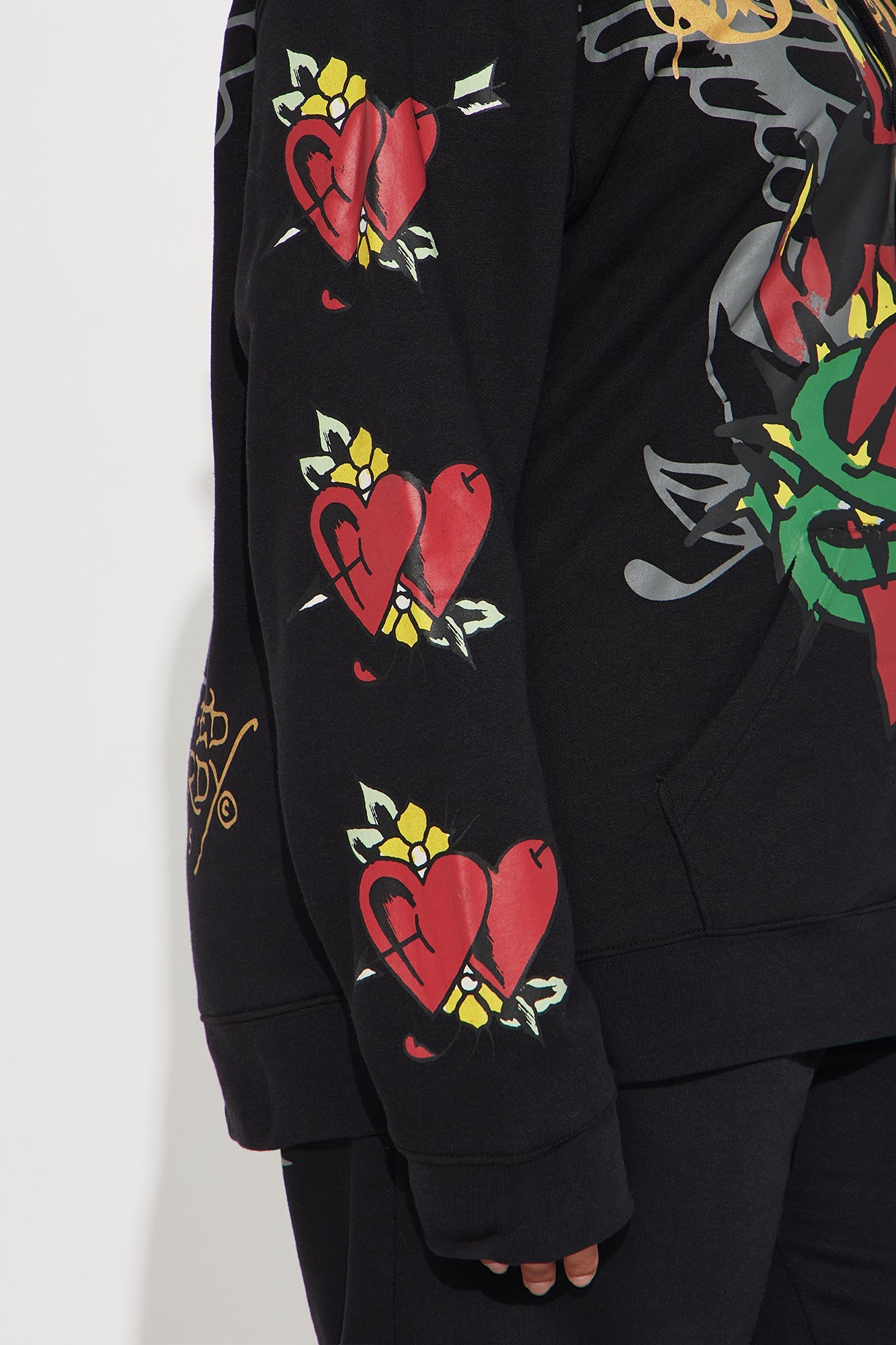 Ed Hardy Sacred Heart Oversized Hoodie - Black