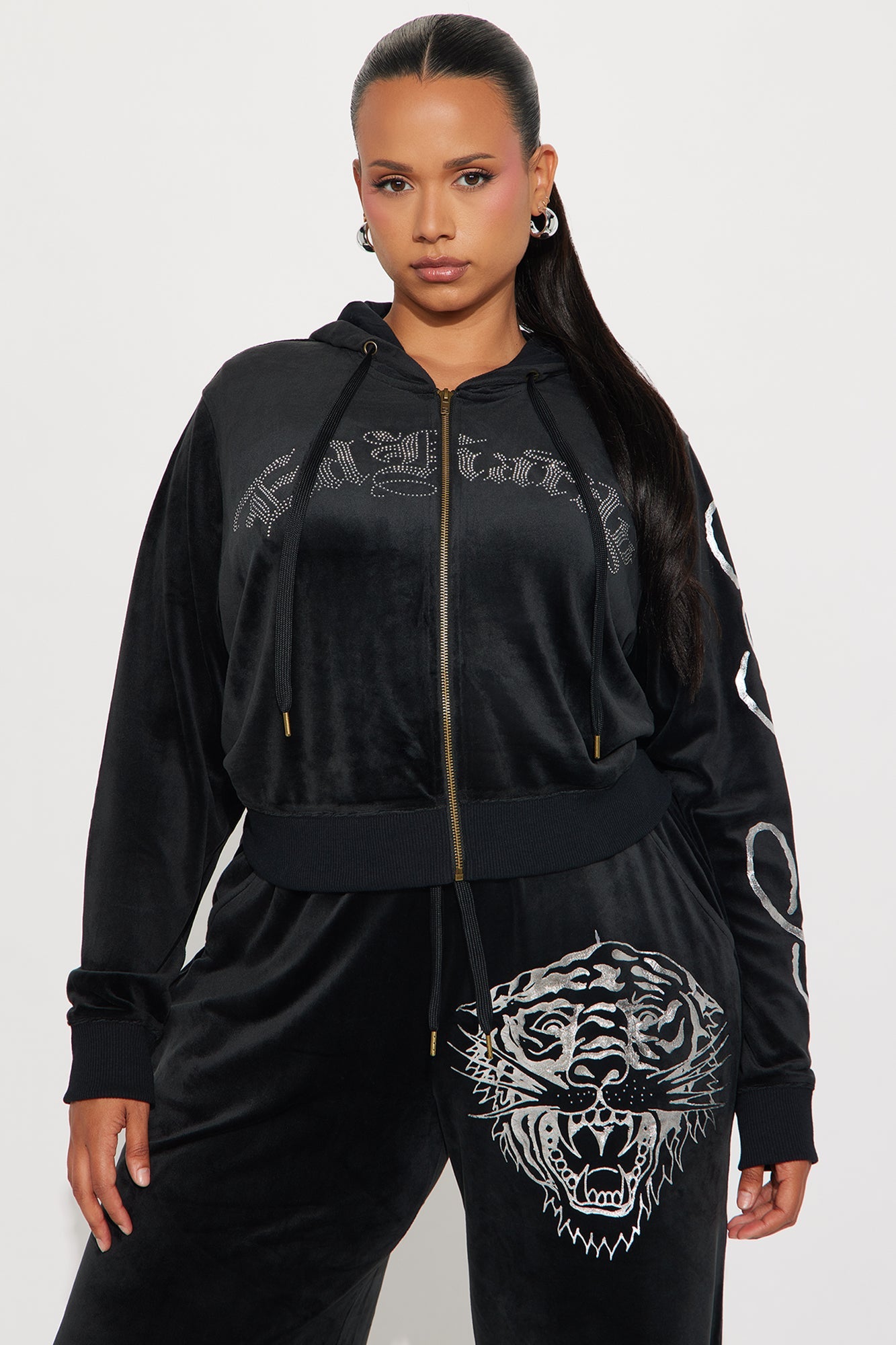 Ed Hardy Silver Tiger Velour Pant Set - Black