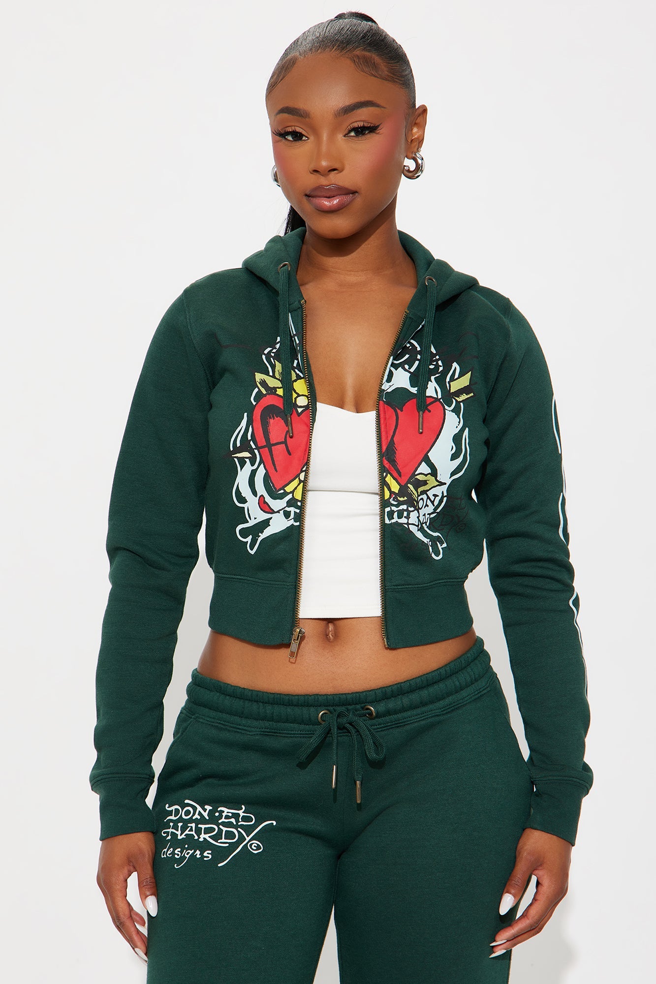 Ed Hardy Twin Flame Zip Up Hoodie - Hunter Green