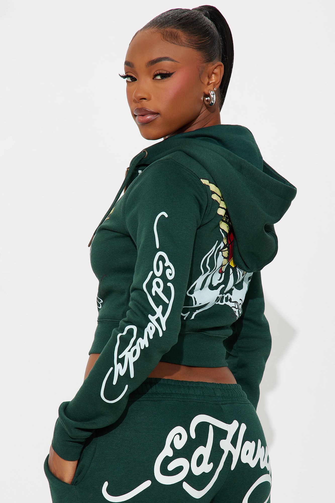 Ed Hardy Twin Flame Zip Up Hoodie - Hunter Green