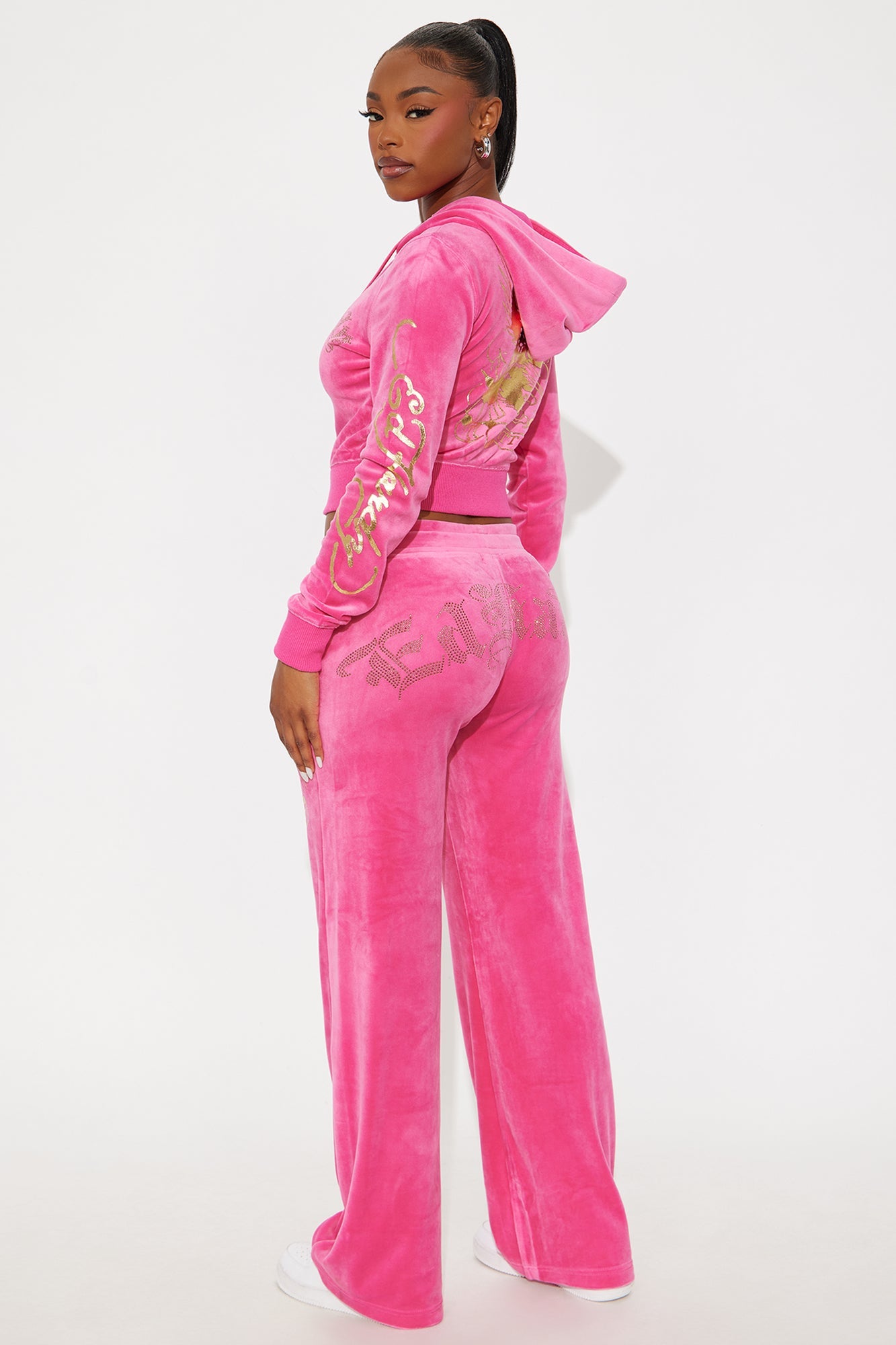 Ed Hardy Tattoo Eagle Velour Pant Set - Pink