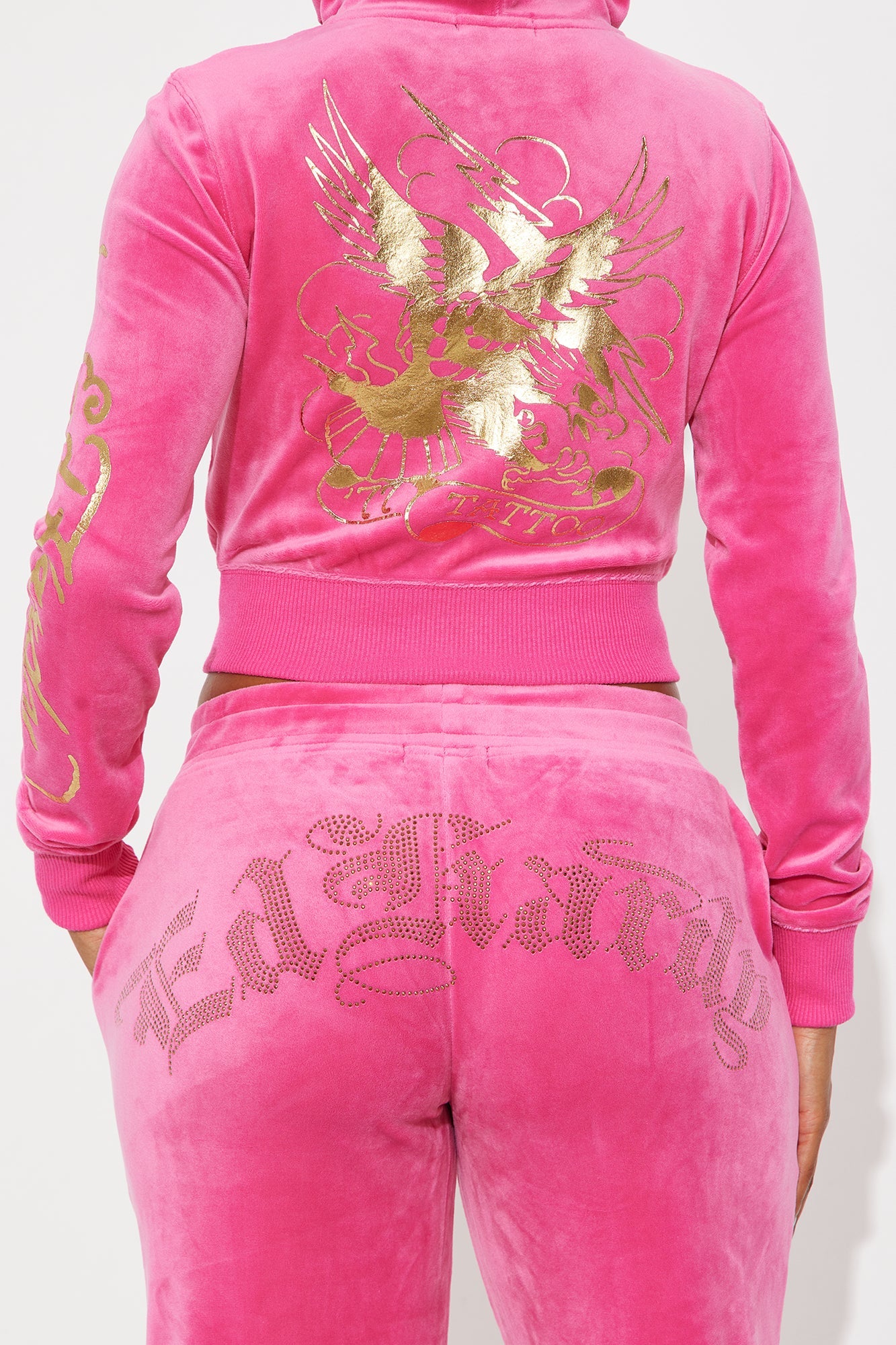 Ed Hardy Tattoo Eagle Velour Pant Set - Pink