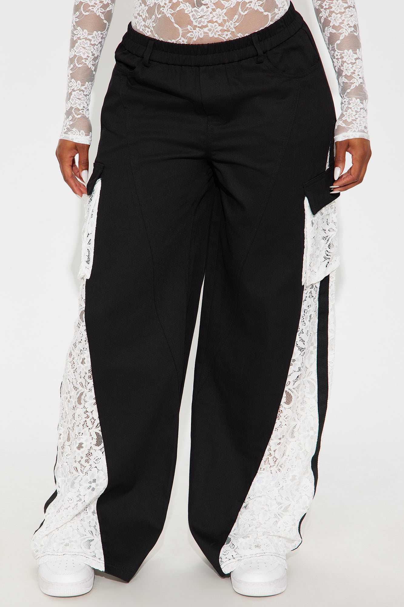 Willow Wide Leg Lace Track Pant 33″ - Black