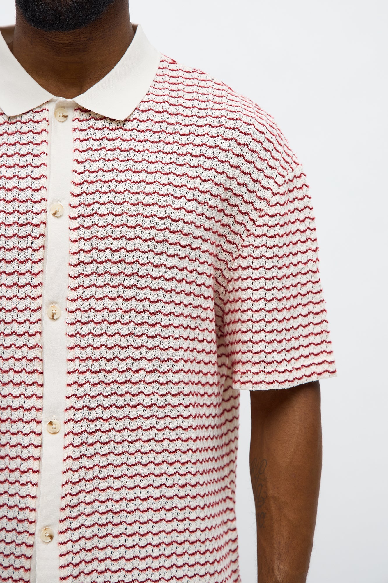 Regular Fit Color Block Button up Sweater Shirt - Cream/combo