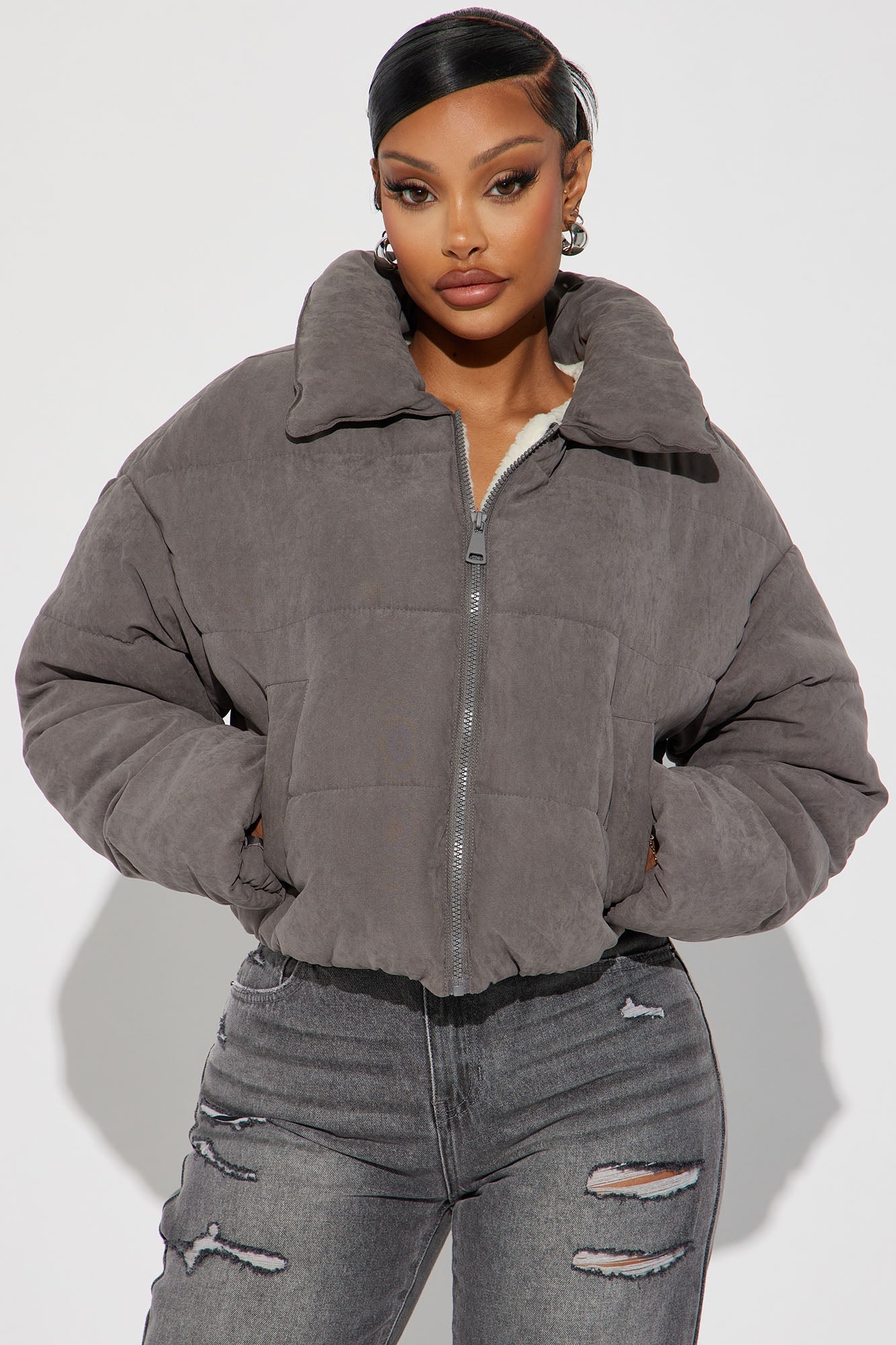 Too Hot To Handle Puffer Jacket - Grey