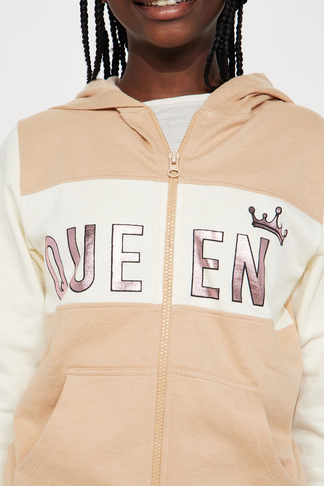 Mini Queen Fleece Jogger Set - Khaki/combo