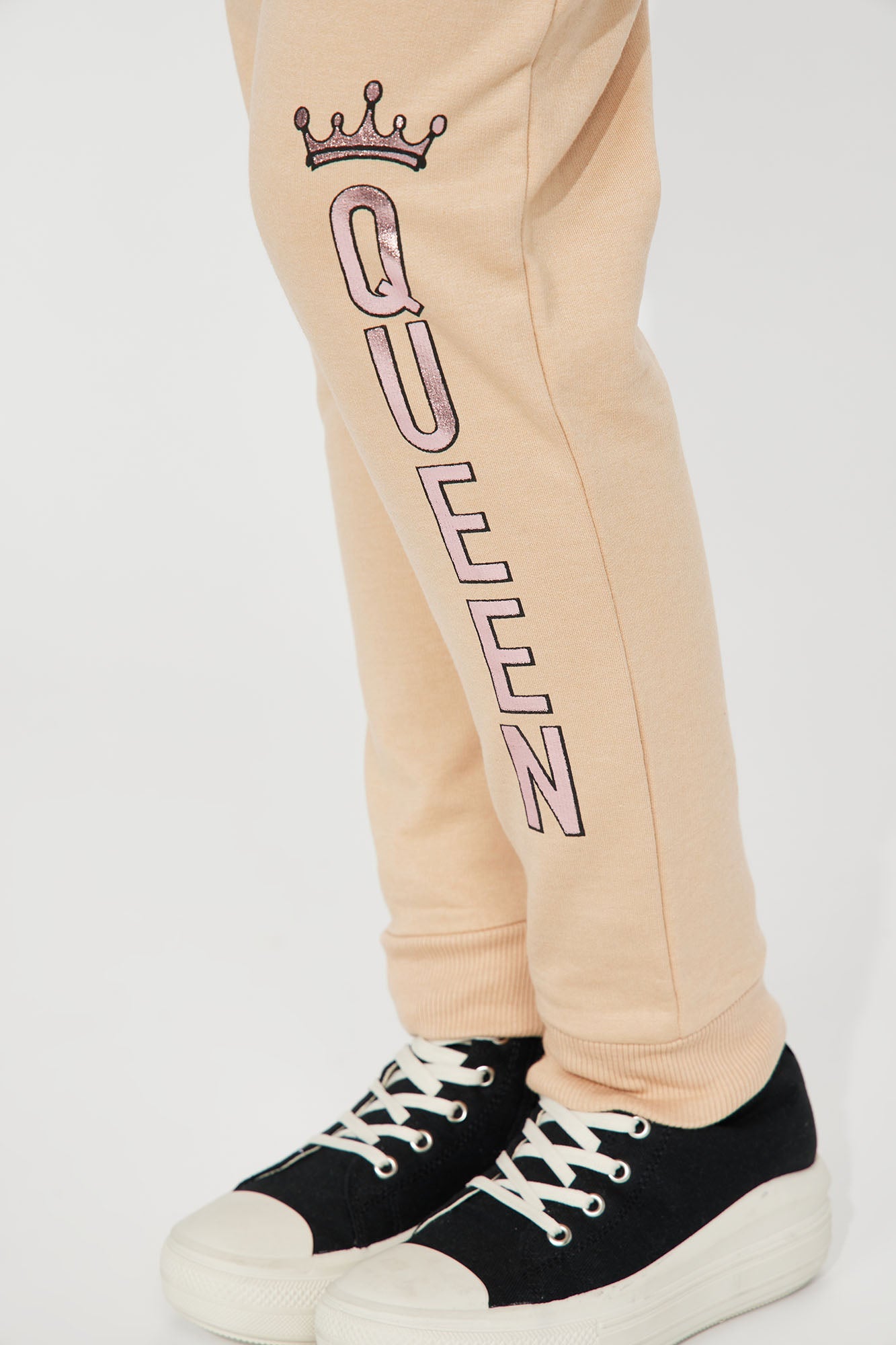 Mini Queen Fleece Jogger Set - Khaki/combo