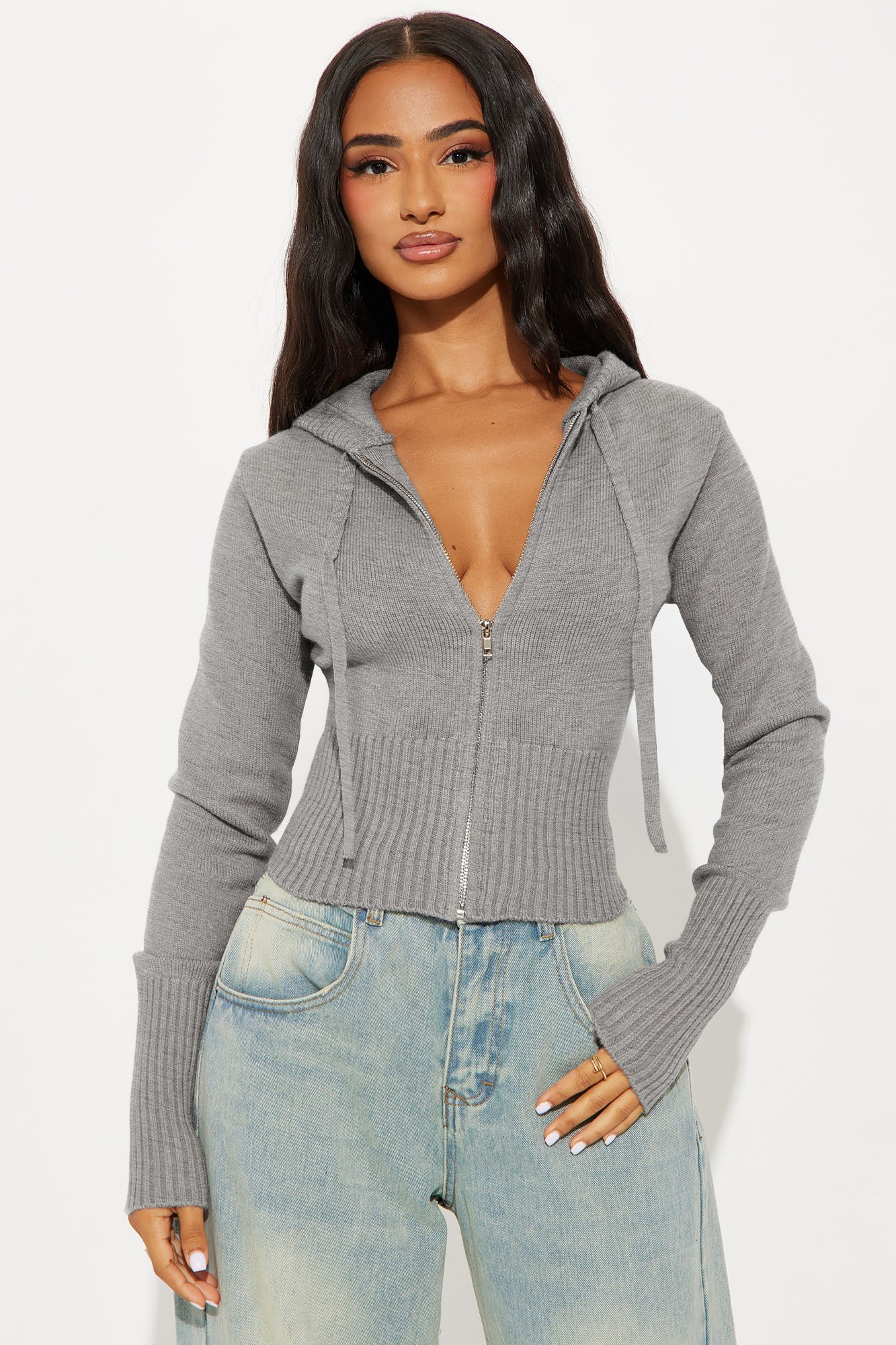Lana Zip Up Sweater - Heather Grey
