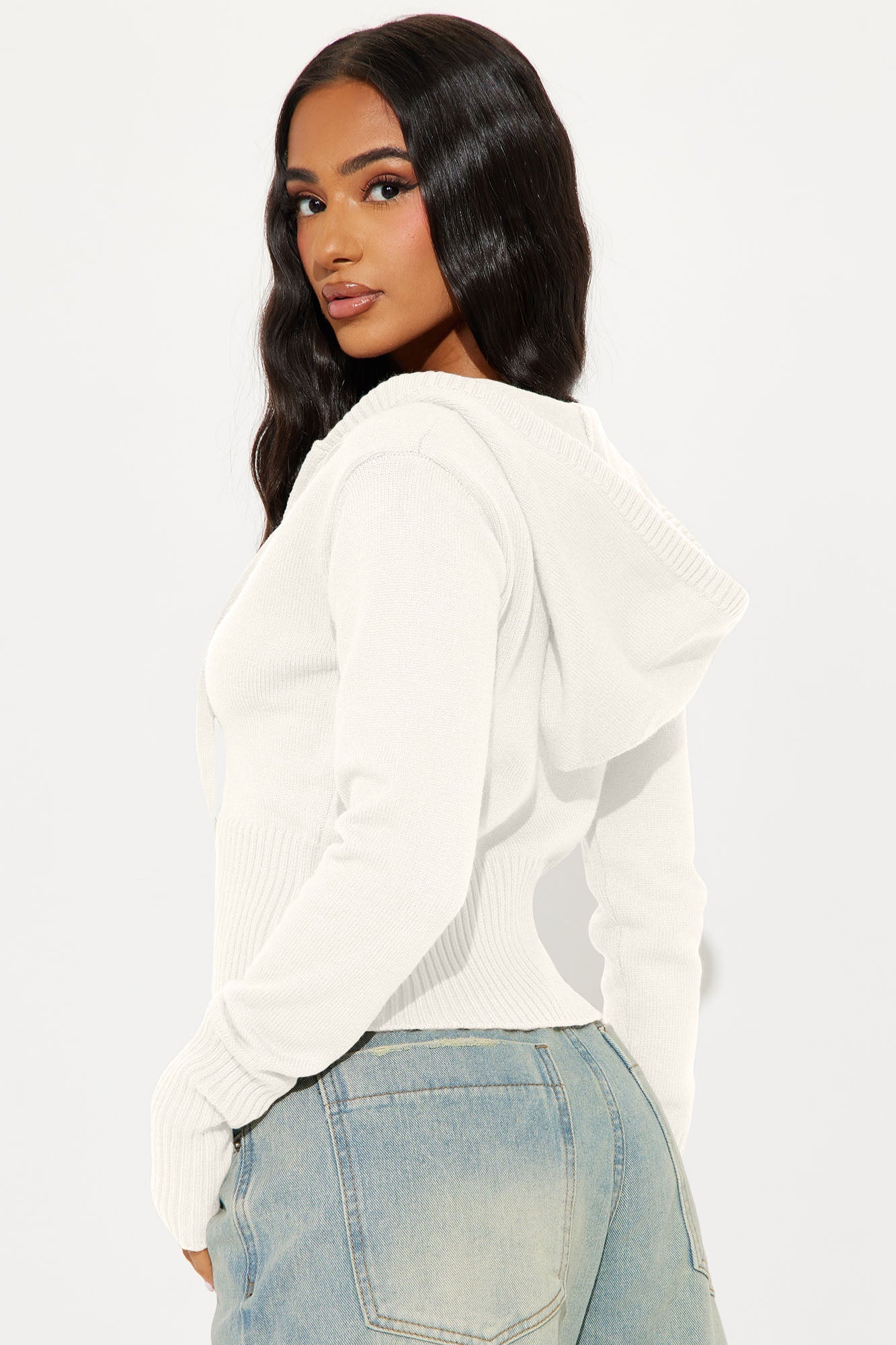 Lana Zip Up Sweater - White