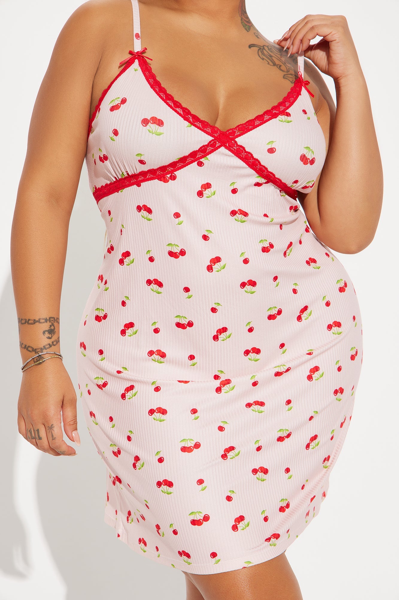 Sweet As Can Be Ribbed PJ Cami Sleep Dress - Pink/combo