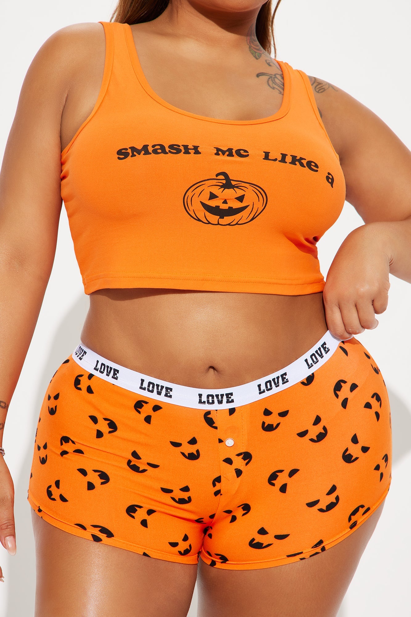 Smash My Pumpkin Halloween PJ Set - Orange