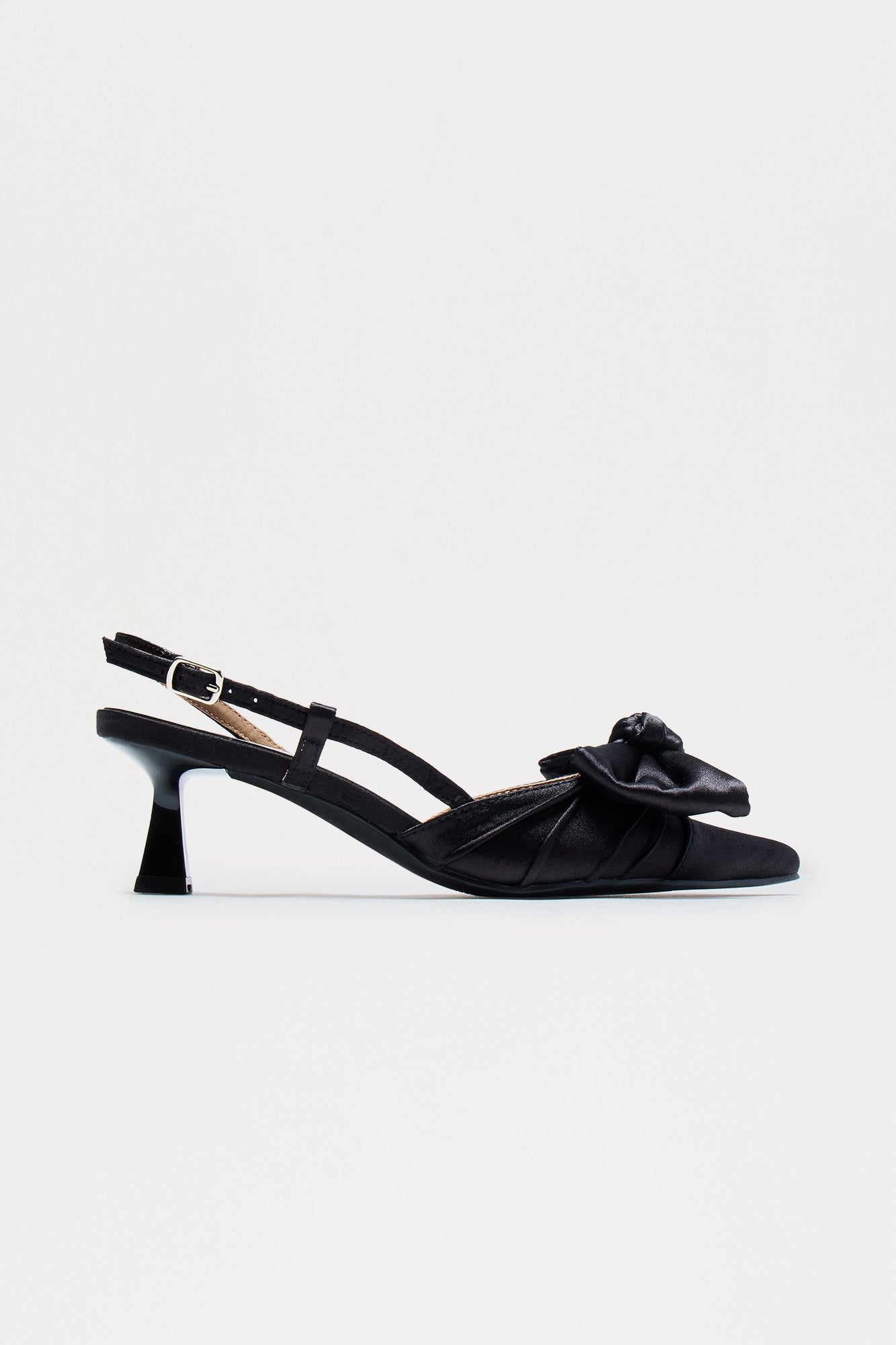 Lura Satin Bow Kitten Heel Pumps - Black