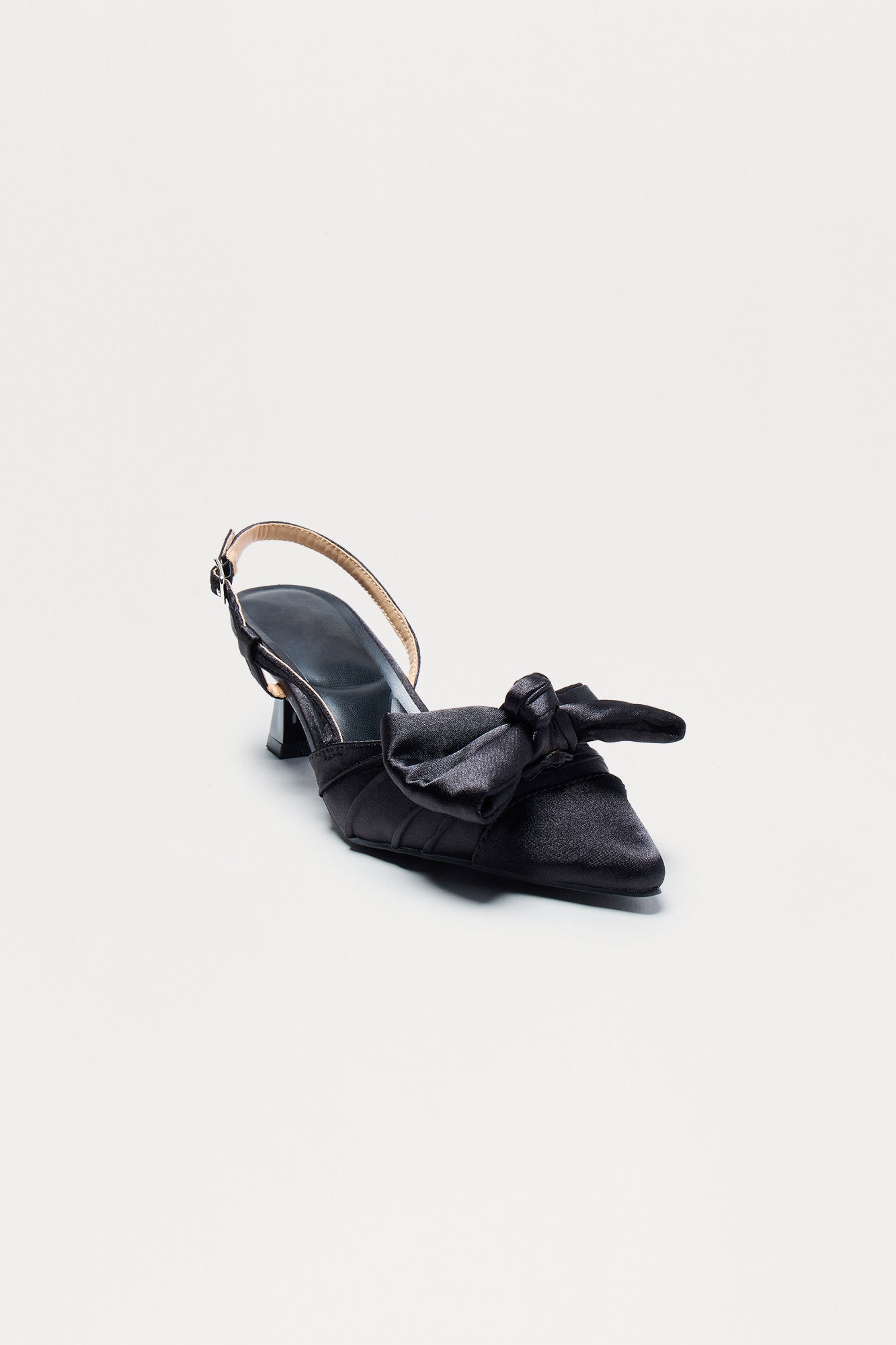 Lura Satin Bow Kitten Heel Pumps - Black