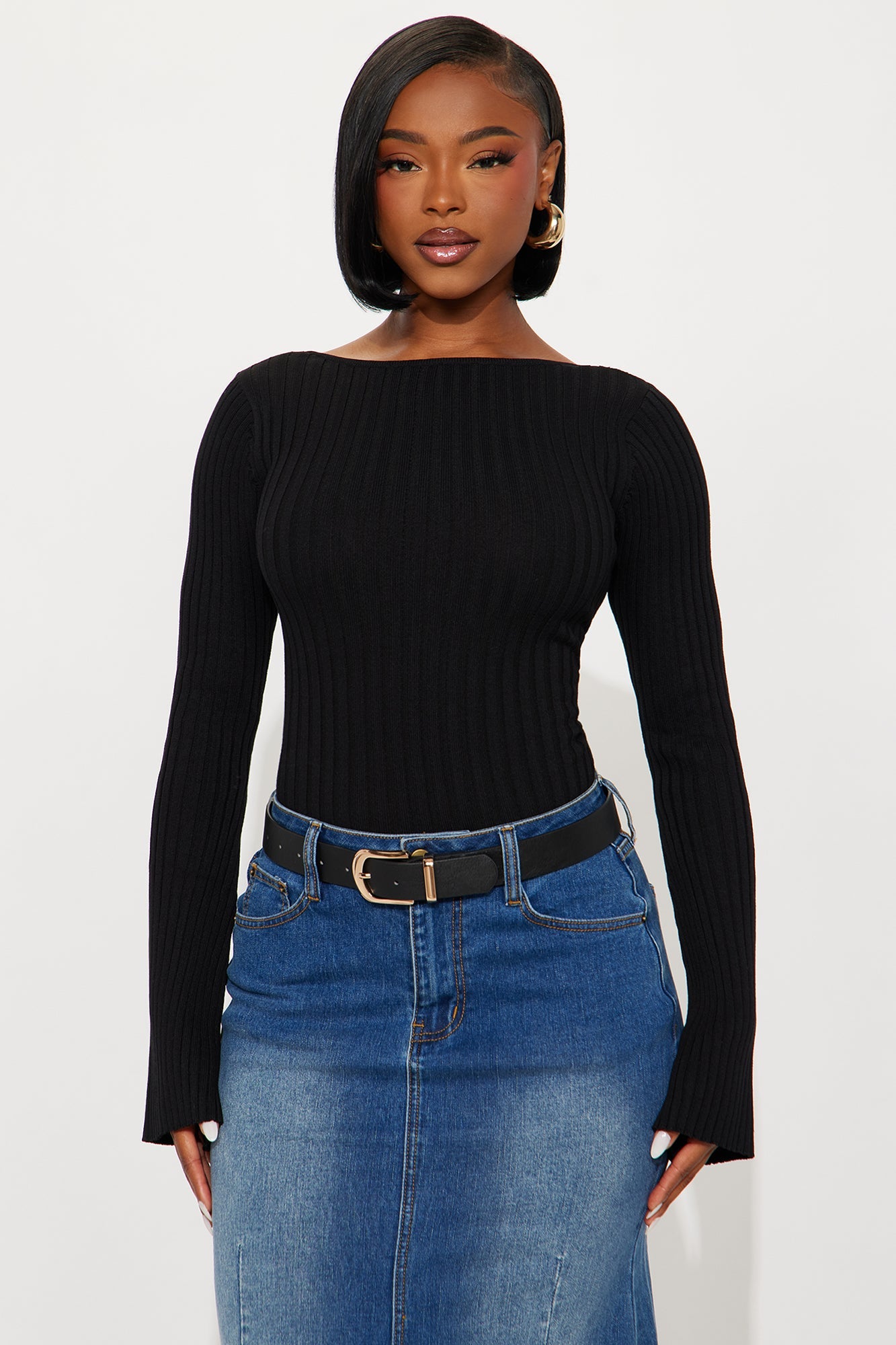 Lany Washed Backless Sweater Top - Black
